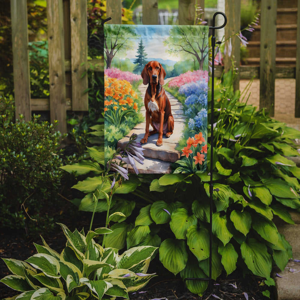 Redbone Coonhound Spring Path Garden Flag