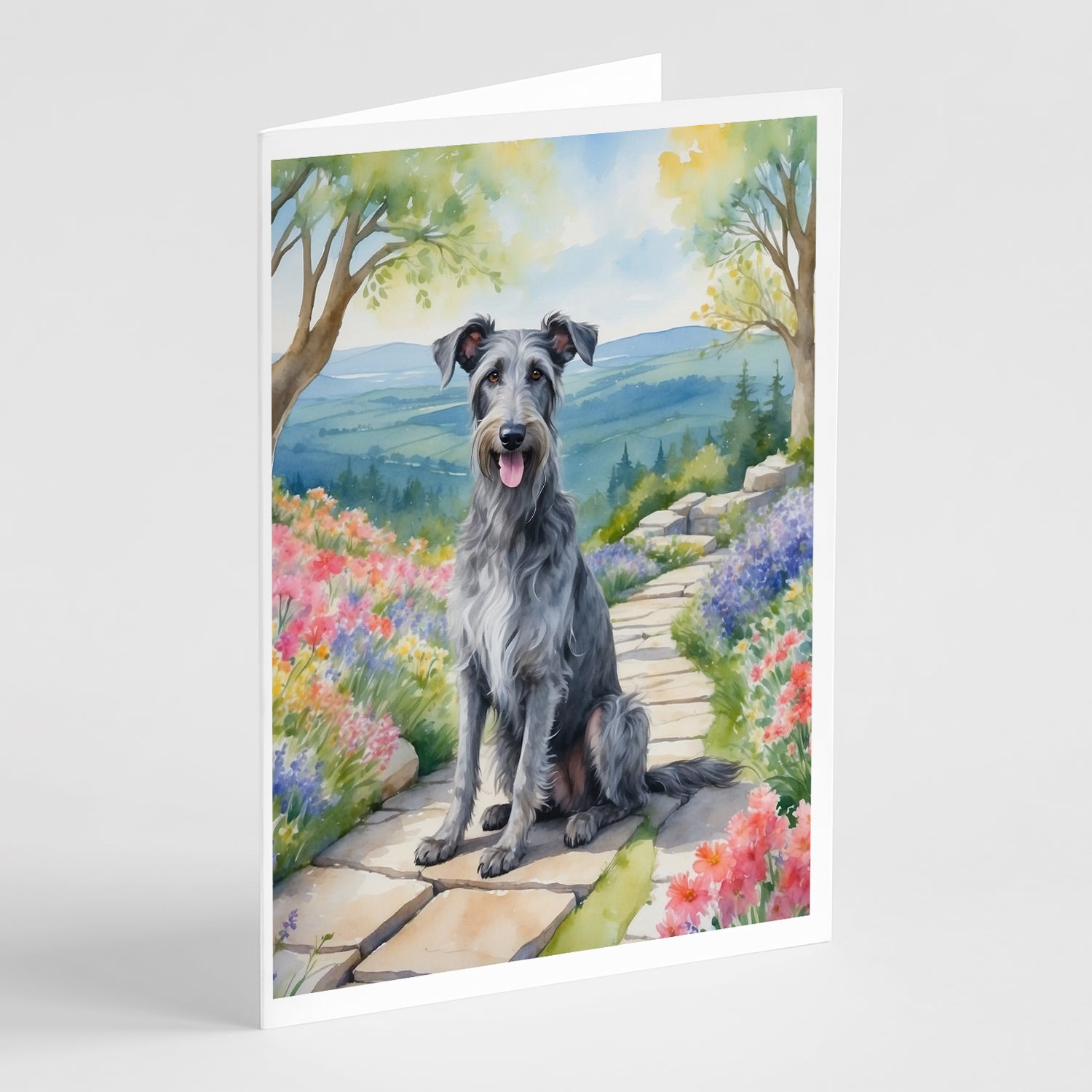 Buy this Scottish Deerhound Spring Path Greeting Cards Pack of 8