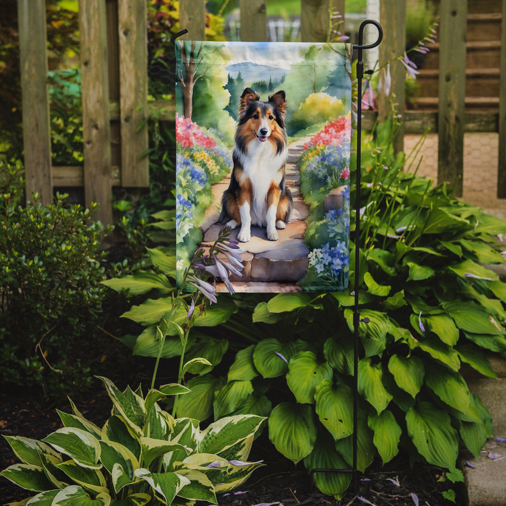 Sheltie Spring Path Garden Flag