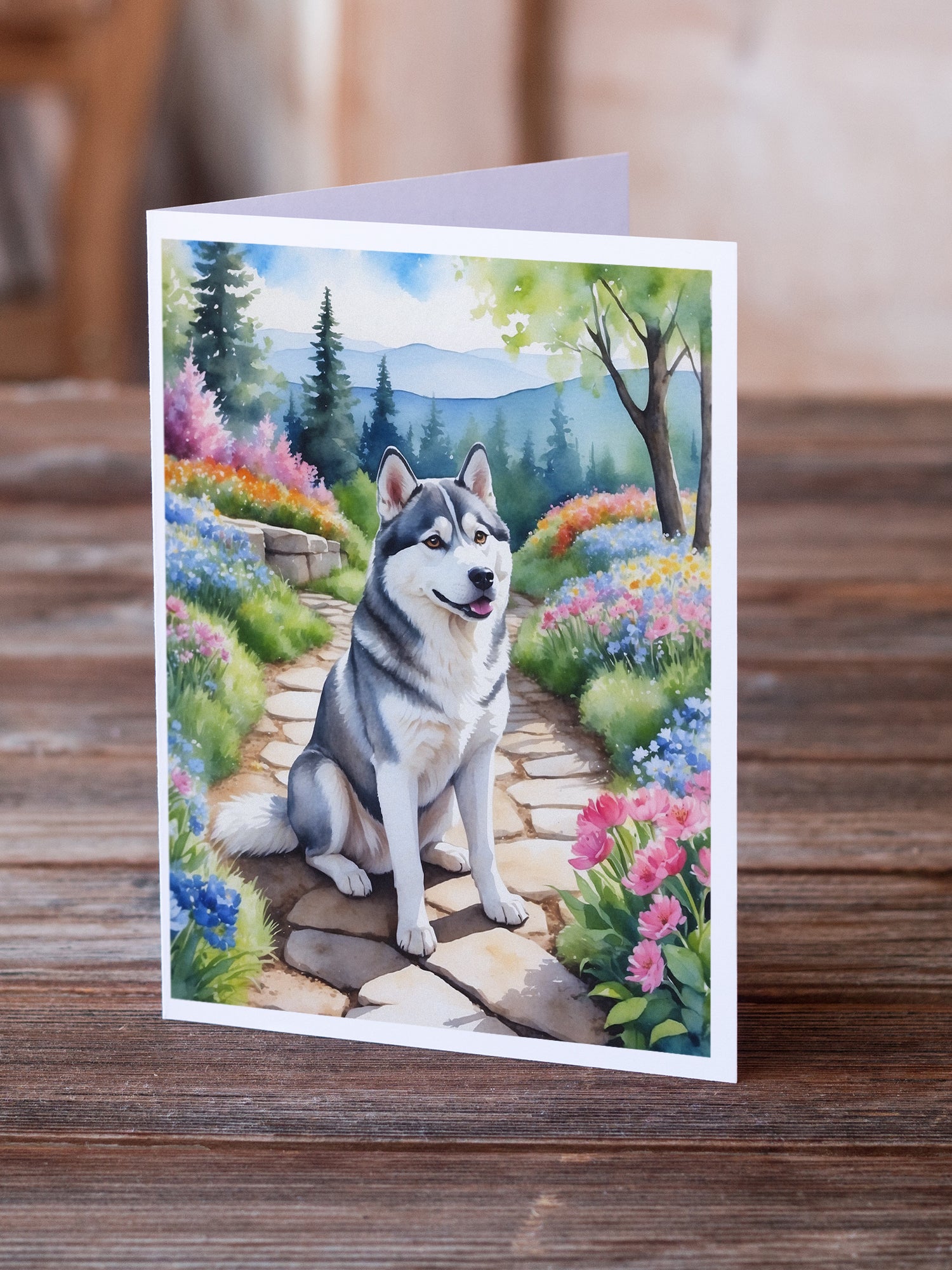 Buy this Siberian Husky Spring Path Greeting Cards Pack of 8