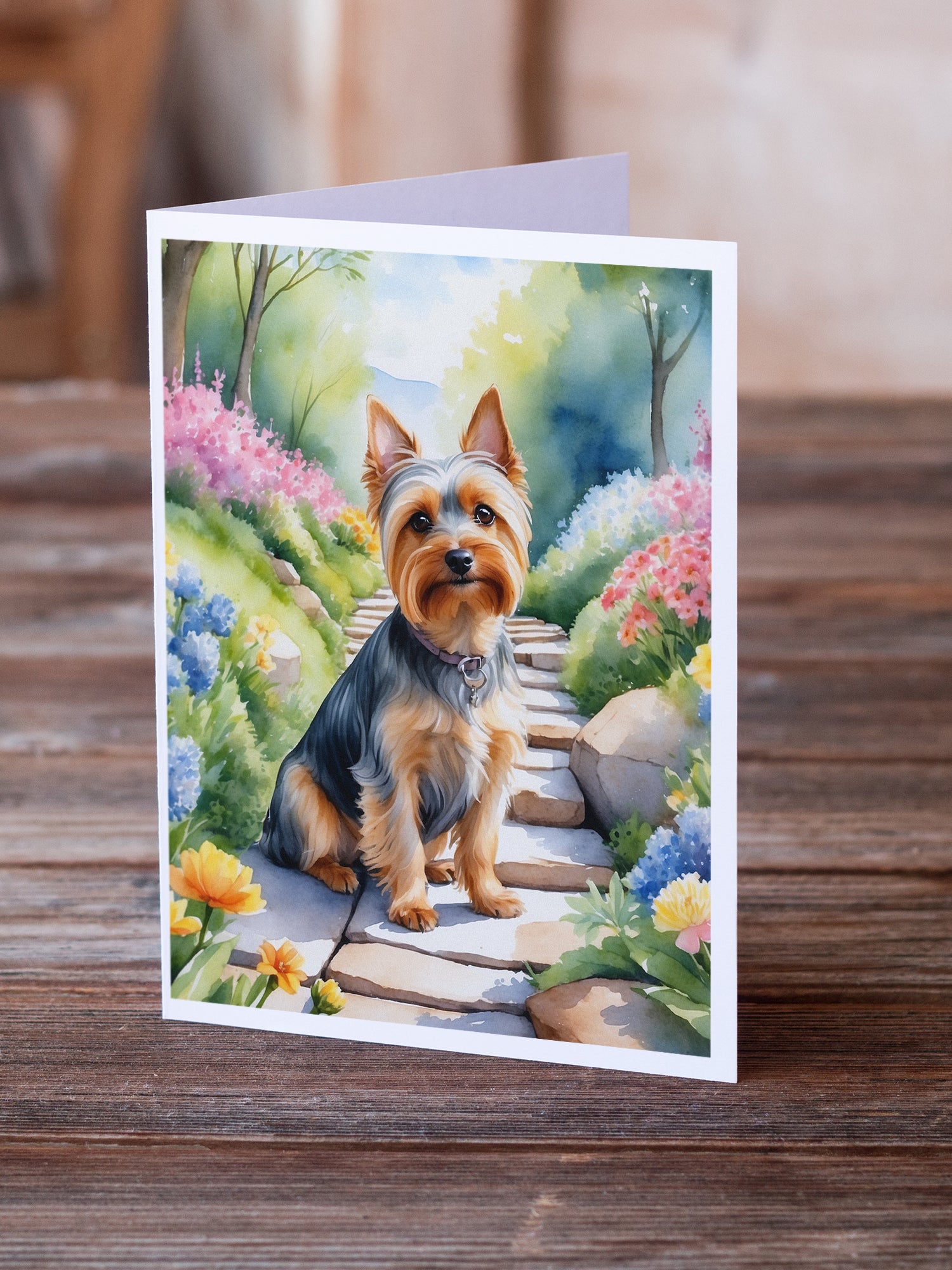 Silky Terrier Spring Path Greeting Cards Pack of 8