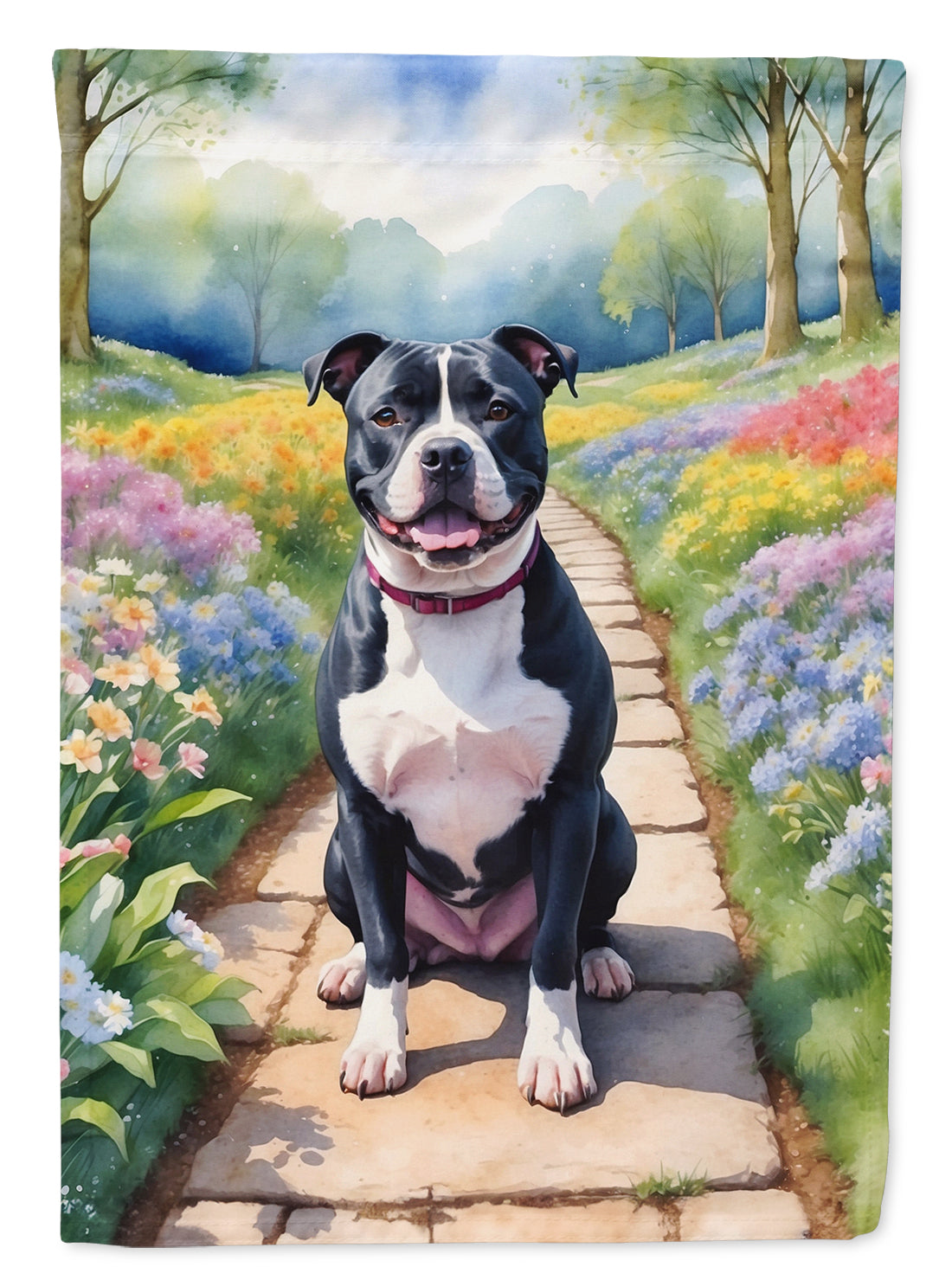 Buy this Staffordshire Bull Terrier Spring Path Garden Flag