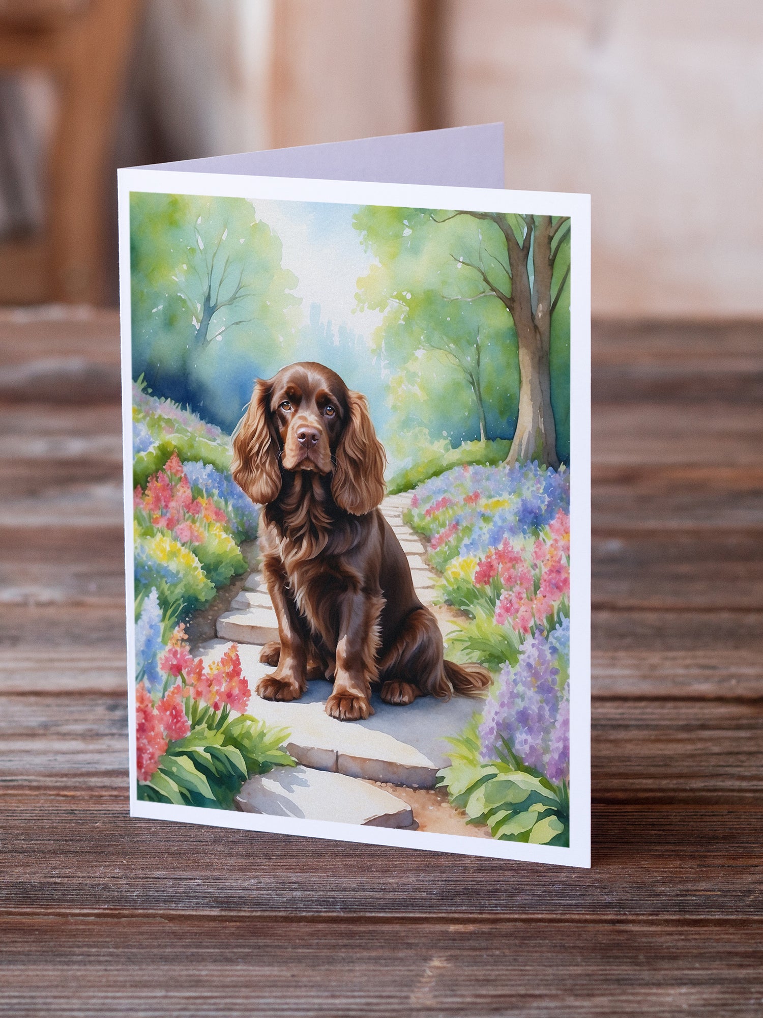 Sussex Spaniel Spring Path Greeting Cards Pack of 8