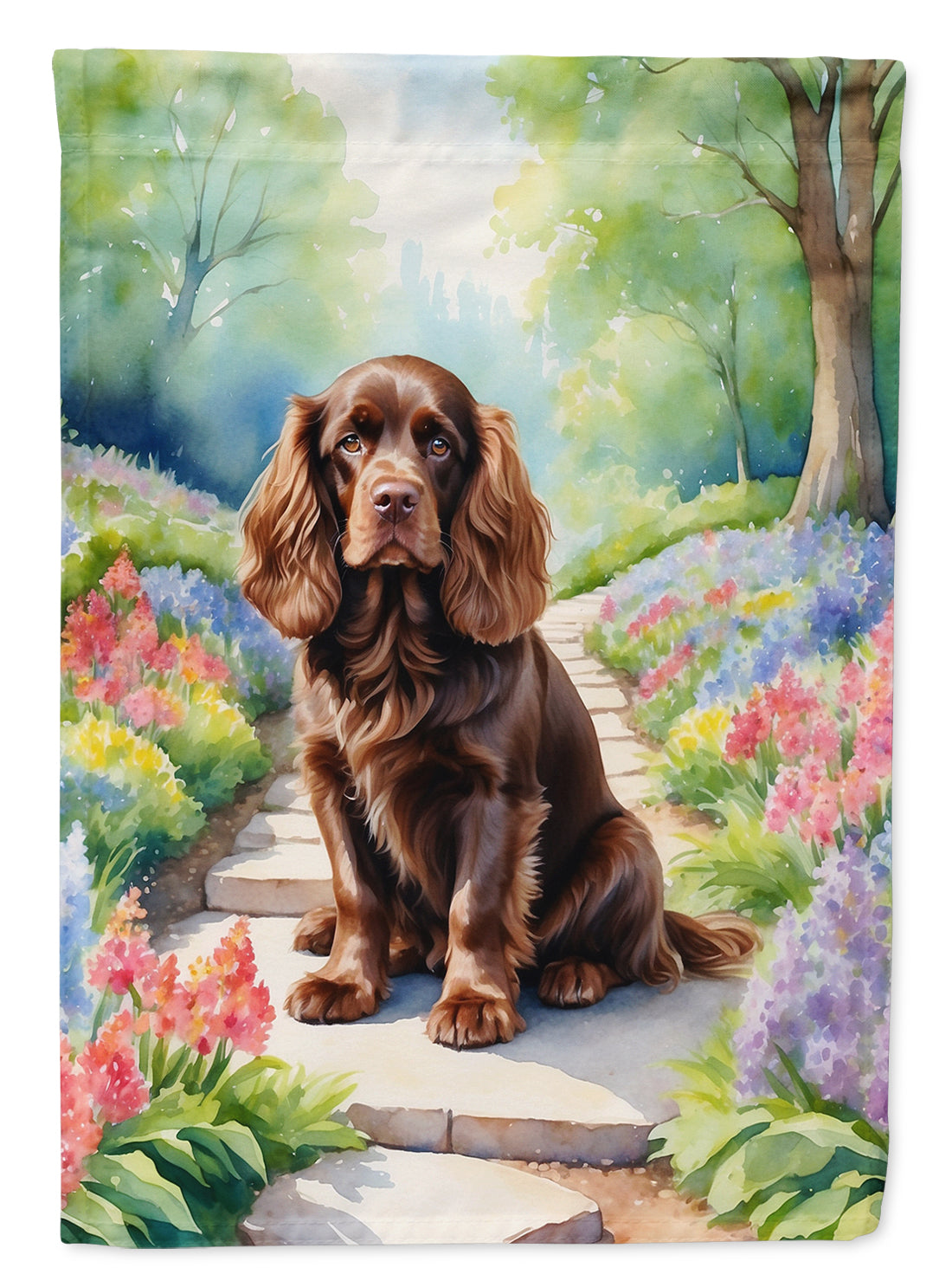 Buy this Sussex Spaniel Spring Path Garden Flag