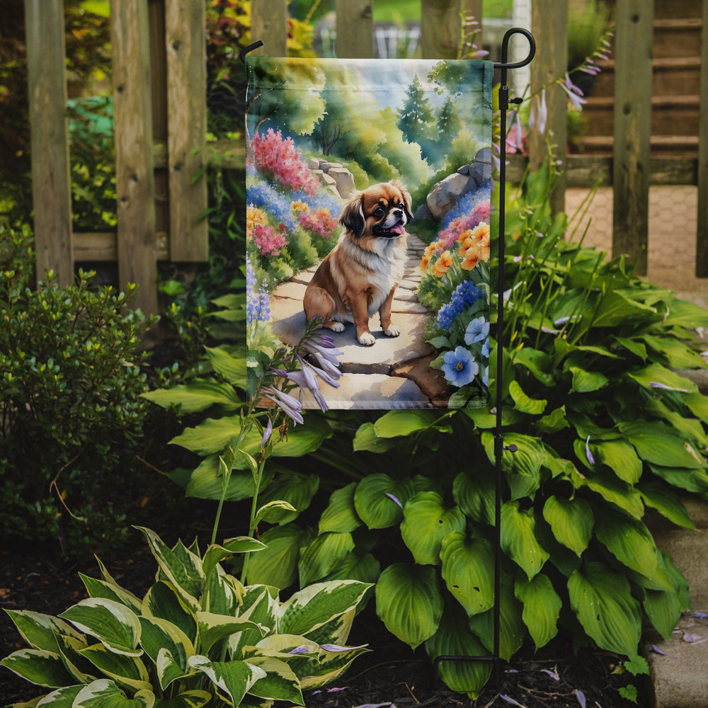 Tibetan Spaniel Spring Path Garden Flag