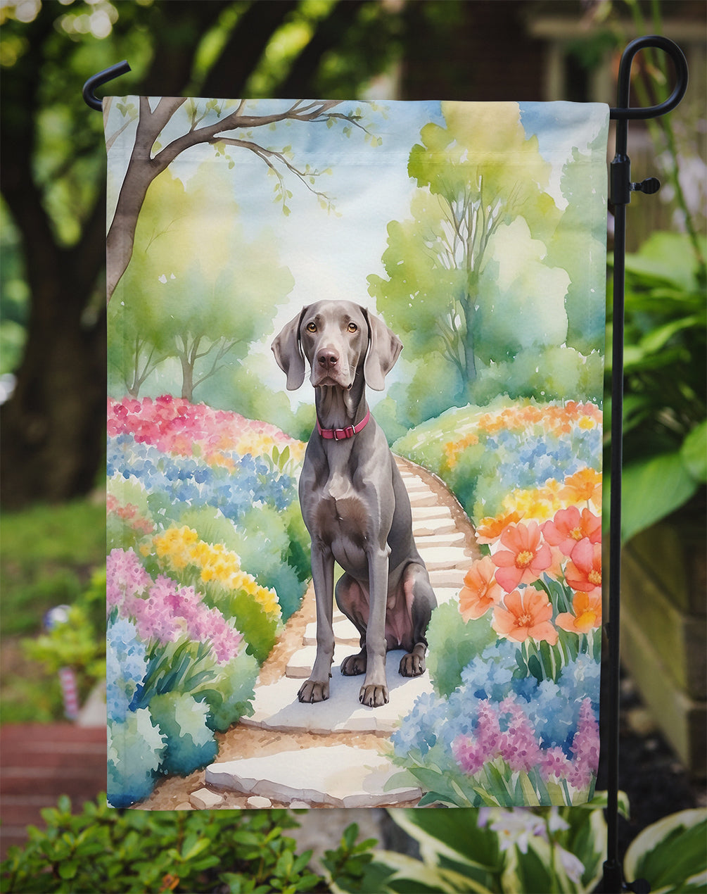 Weimaraner Spring Path Garden Flag