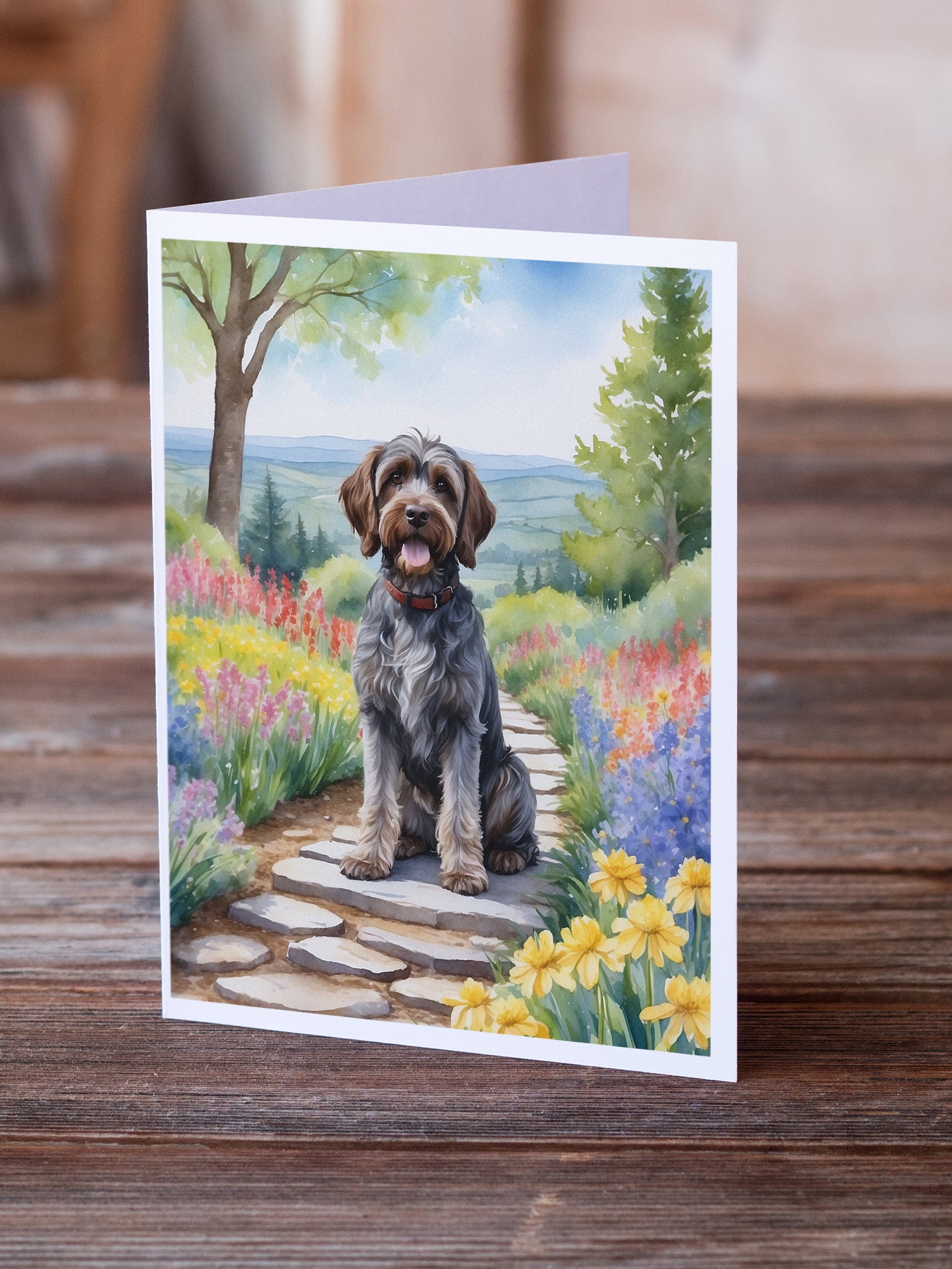 Wirehaired Pointing Griffon Spring Path Greeting Cards Pack of 8