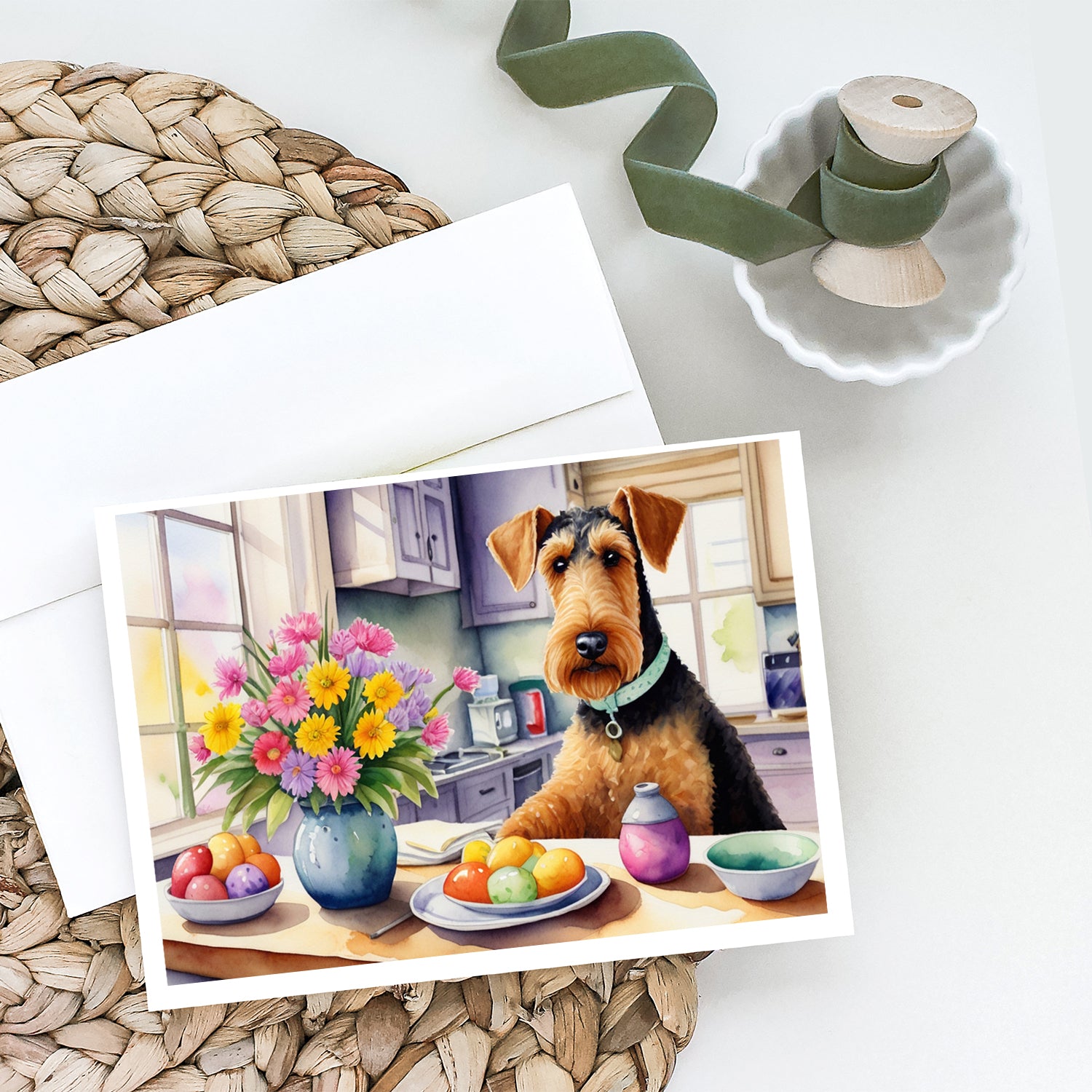 Buy this Decorating Easter Airedale Terrier Greeting Cards Pack of 8