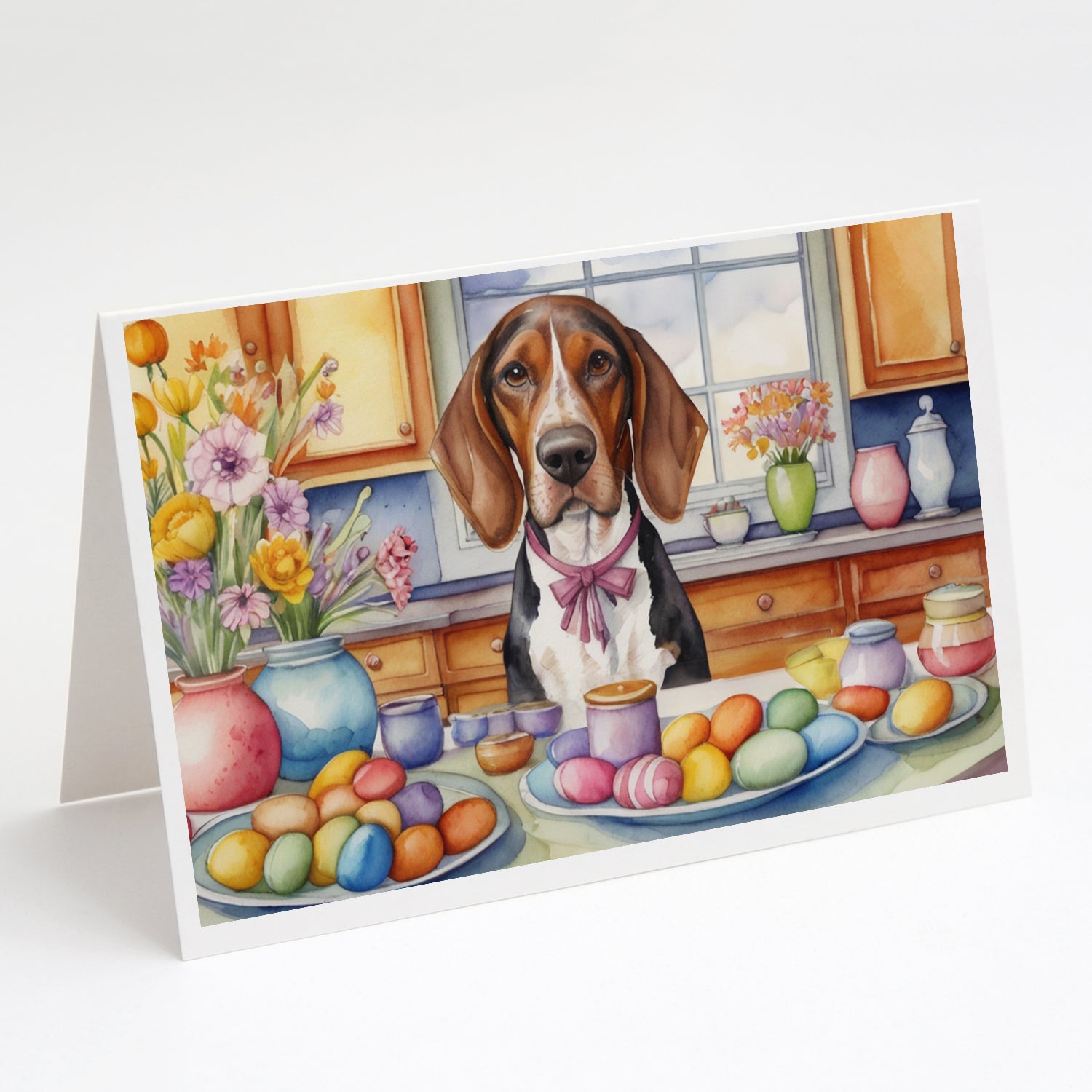 Buy this Decorating Easter American English Coonhound Greeting Cards Pack of 8