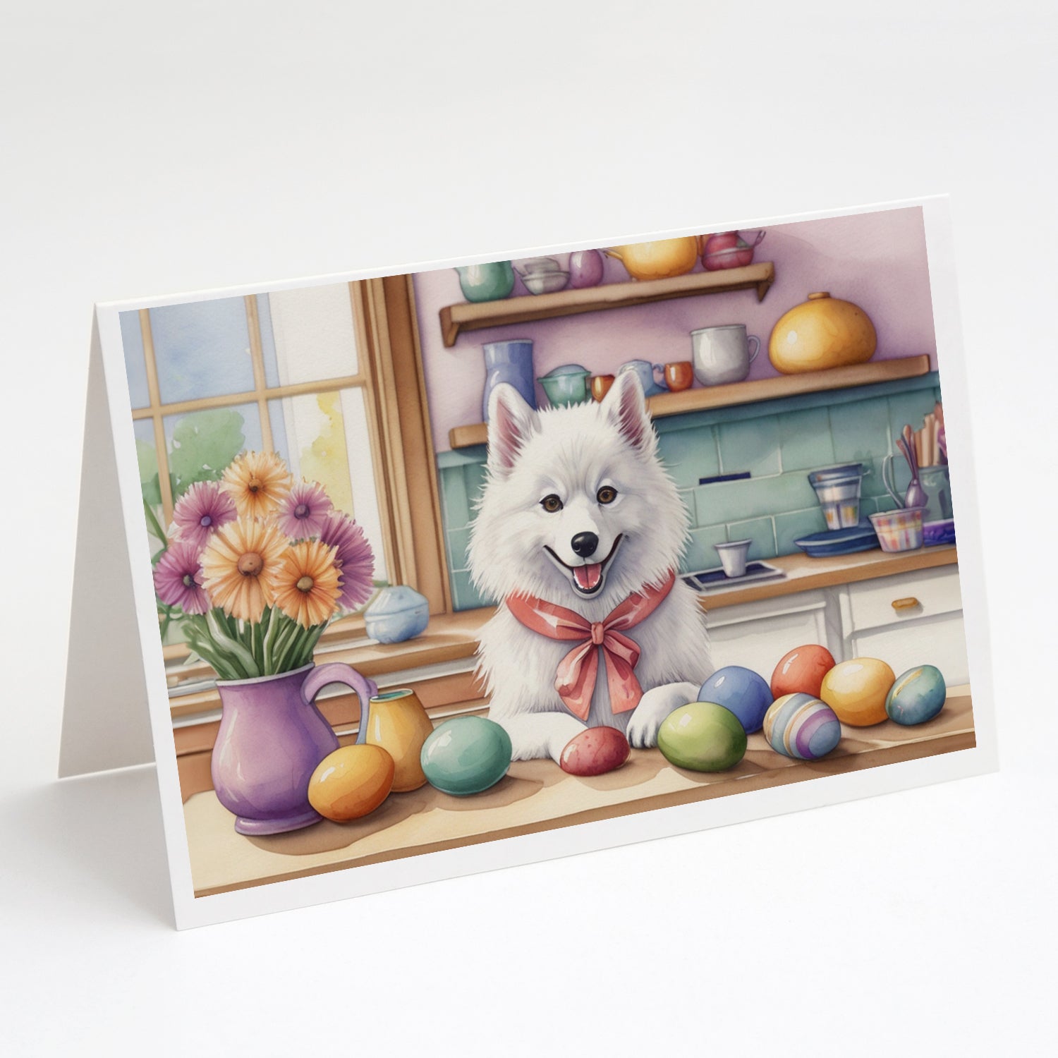 Buy this Decorating Easter American Eskimo Greeting Cards Pack of 8