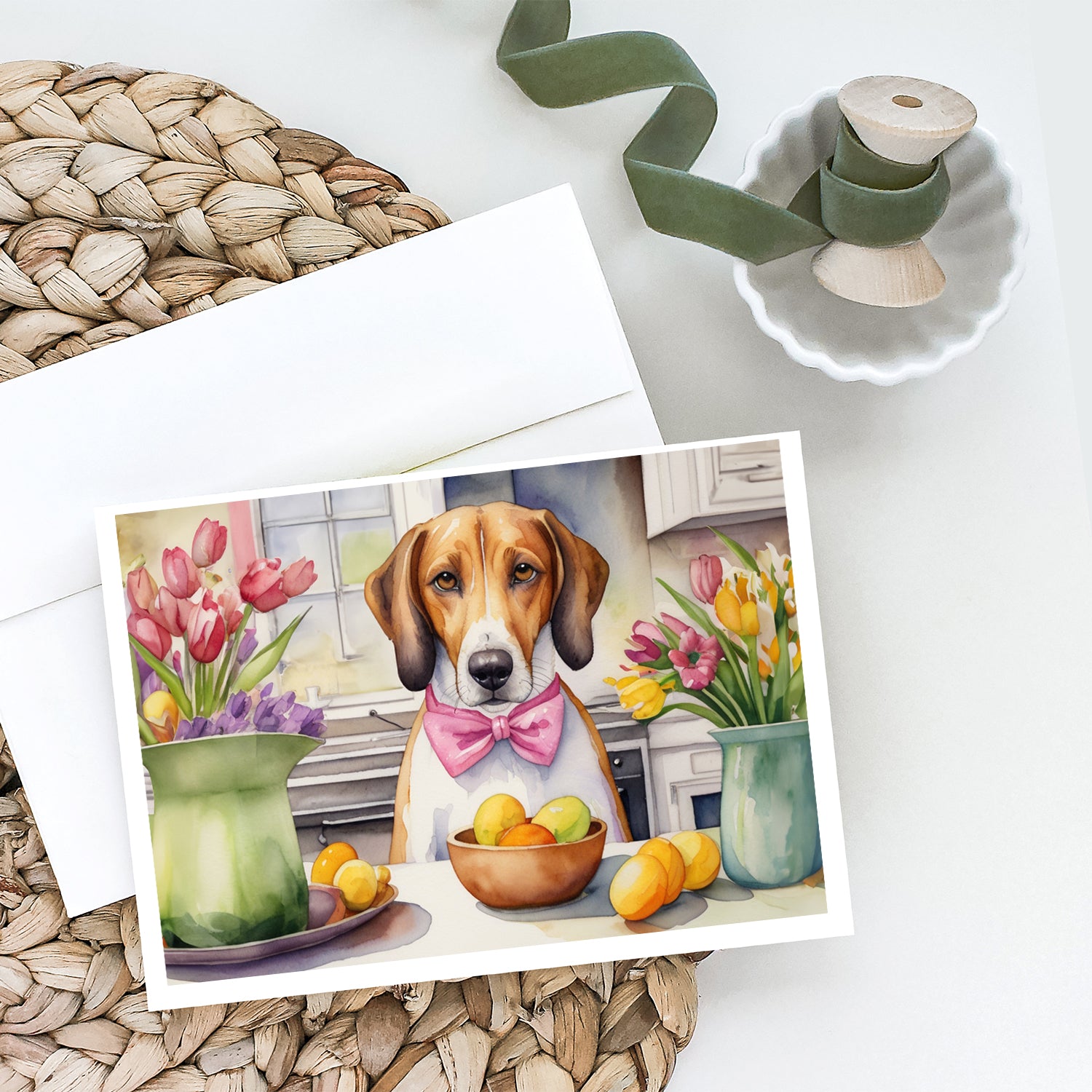 Buy this Decorating Easter American Foxhound Greeting Cards Pack of 8