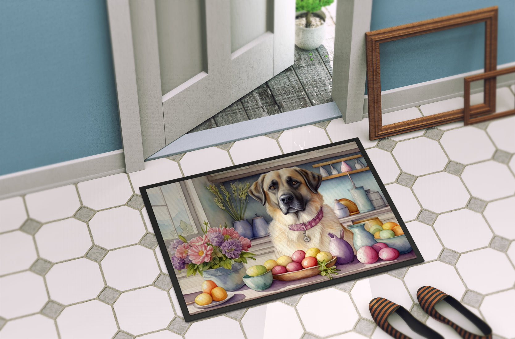 Decorating Easter Anatolian Shepherd Dog Doormat