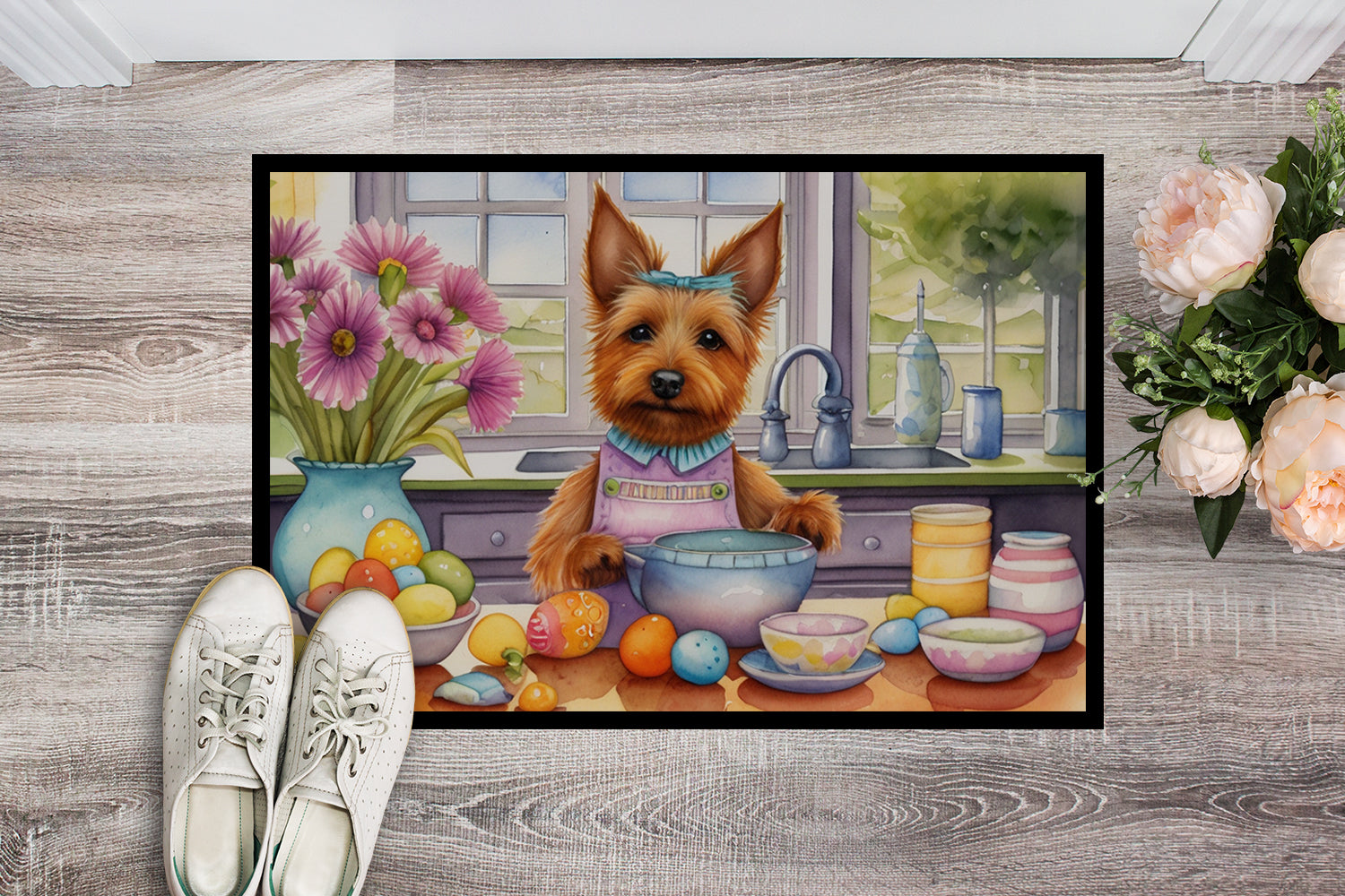 Decorating Easter Australian Terrier Doormat