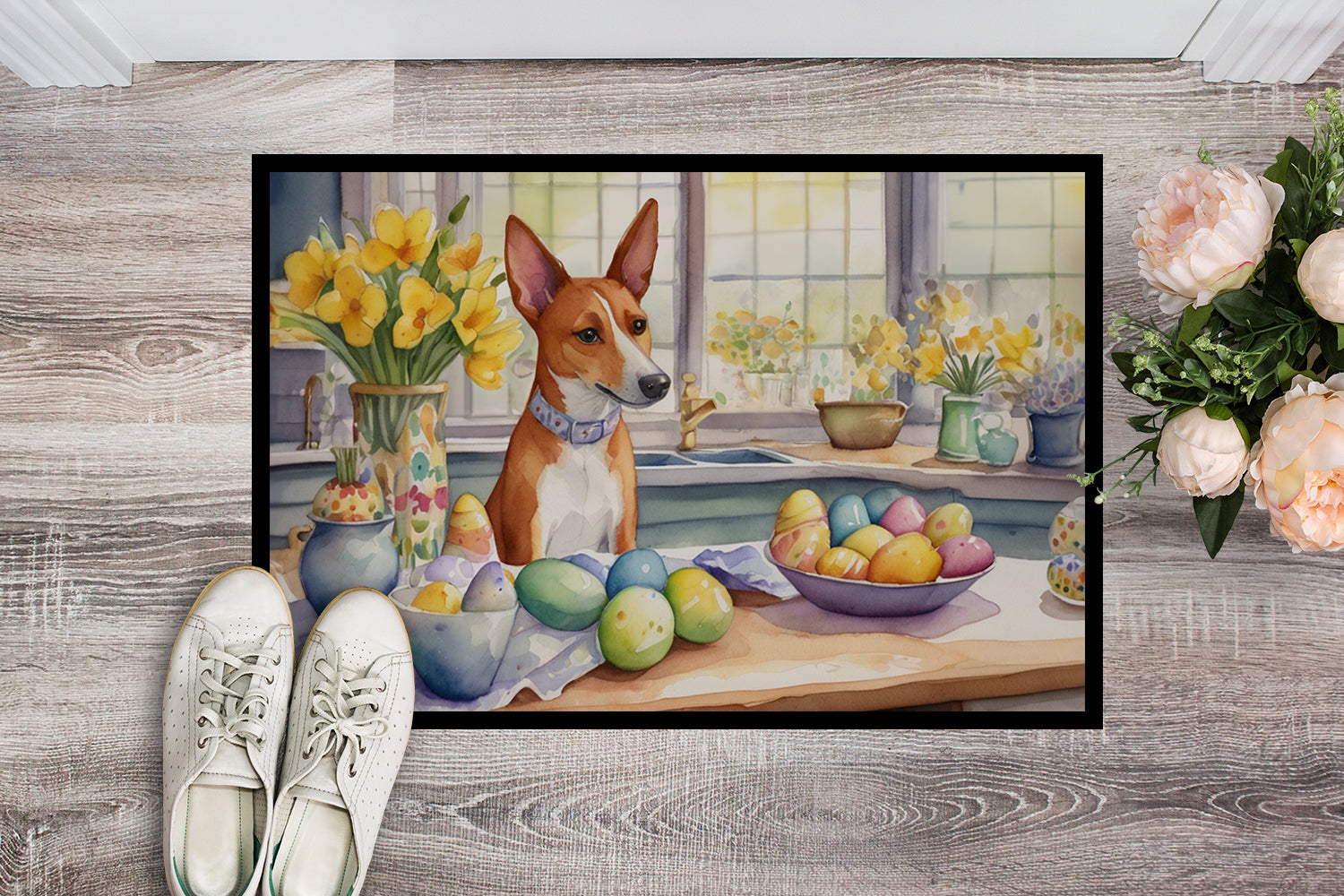 Buy this Decorating Easter Basenji Doormat