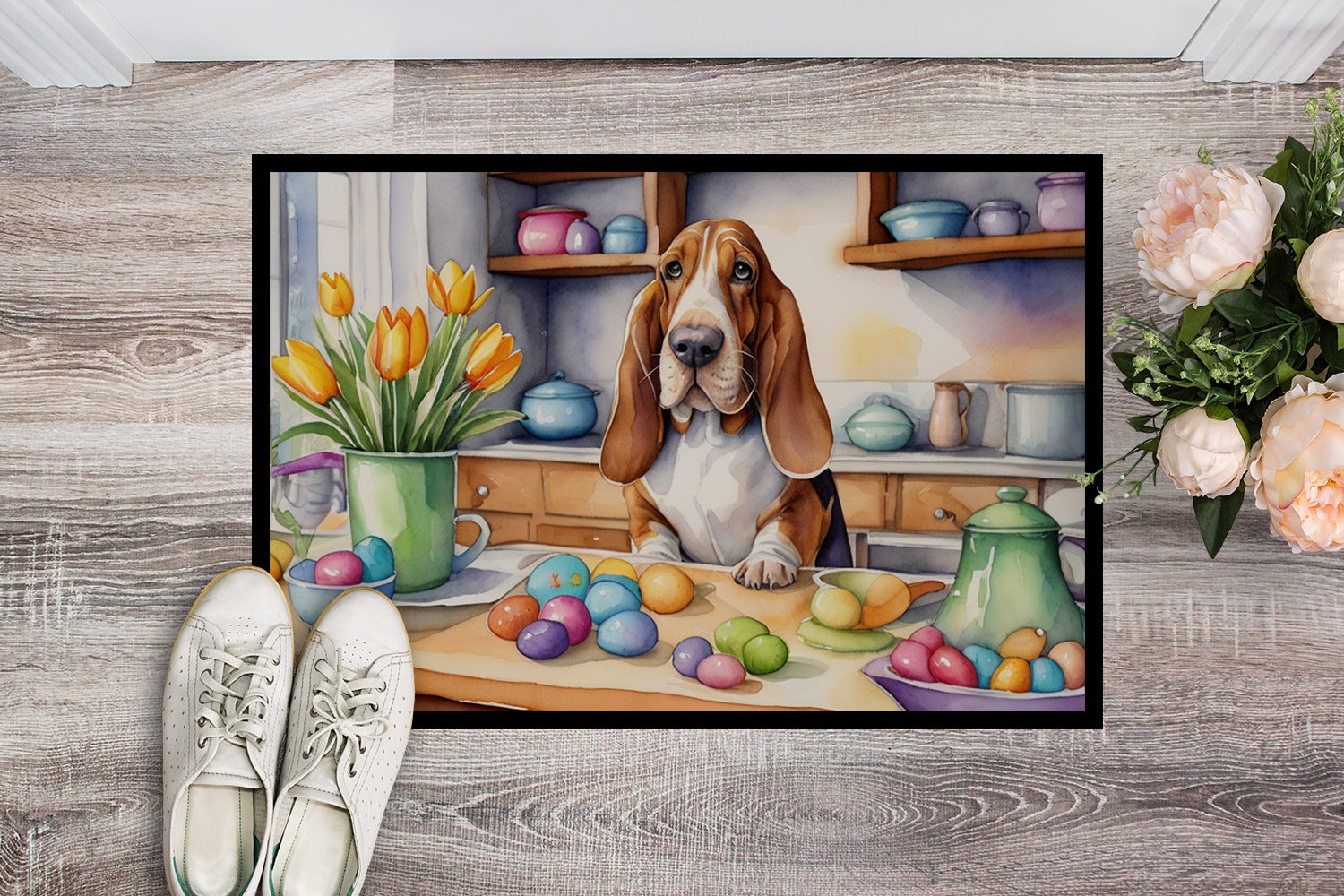 Decorating Easter Basset Hound Doormat