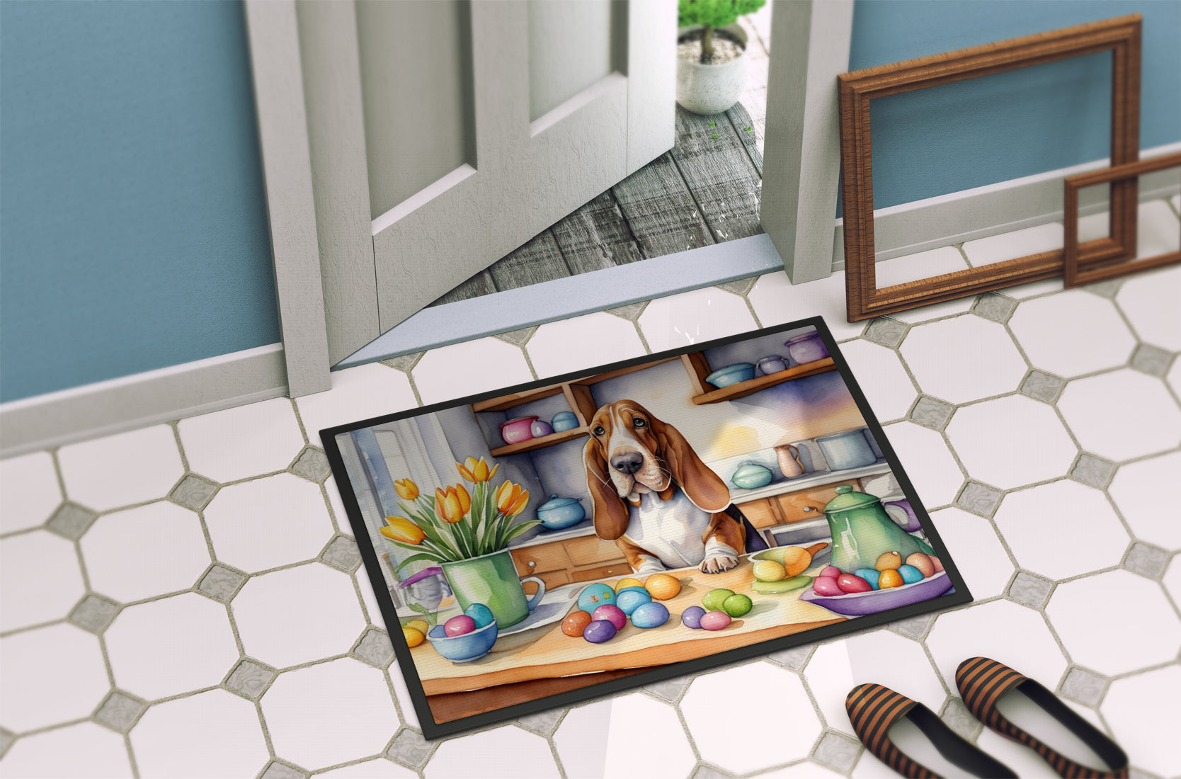 Decorating Easter Basset Hound Doormat