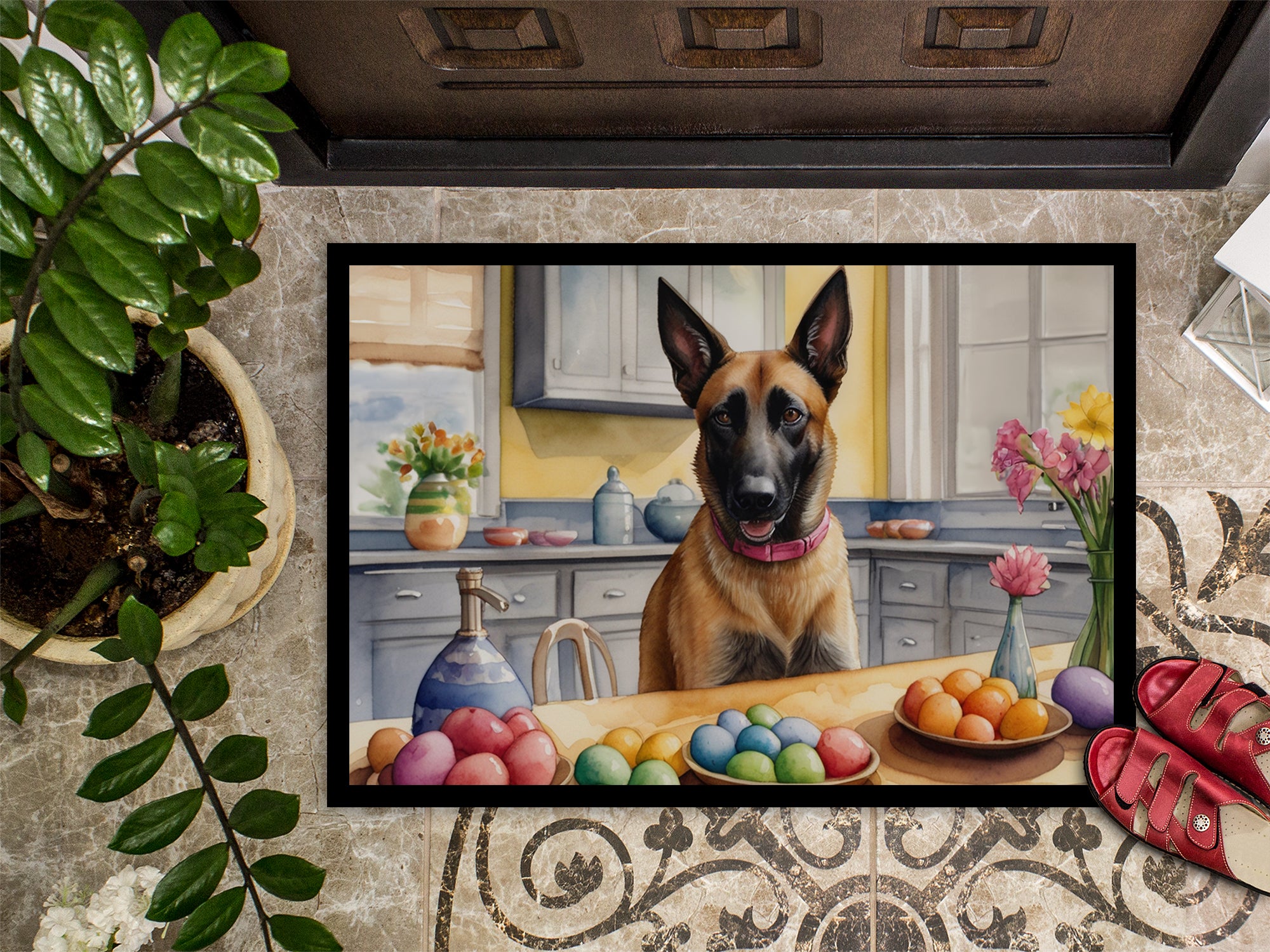 Decorating Easter Belgian Malinois Doormat