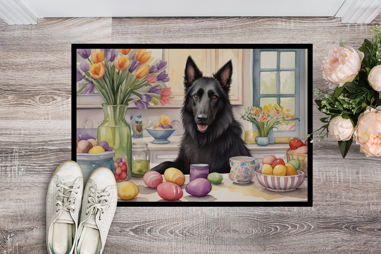 Decorating Easter Belgian Sheepdog Doormat