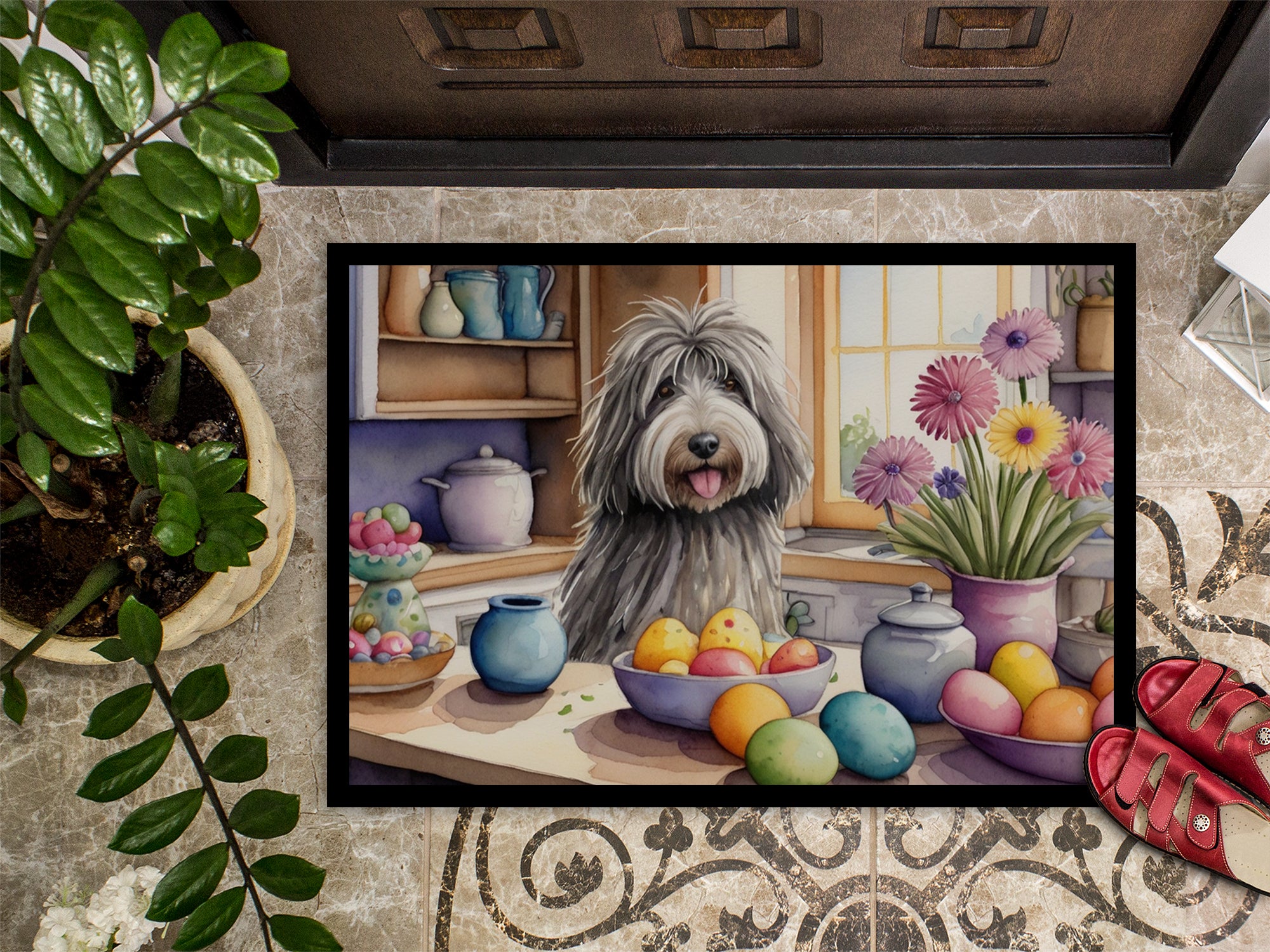 Decorating Easter Bergamasco Sheepdog Doormat