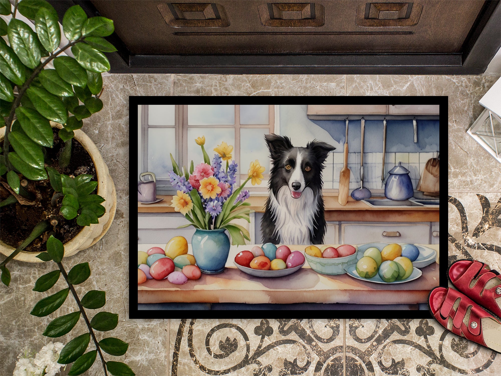 Decorating Easter Border Collie Doormat