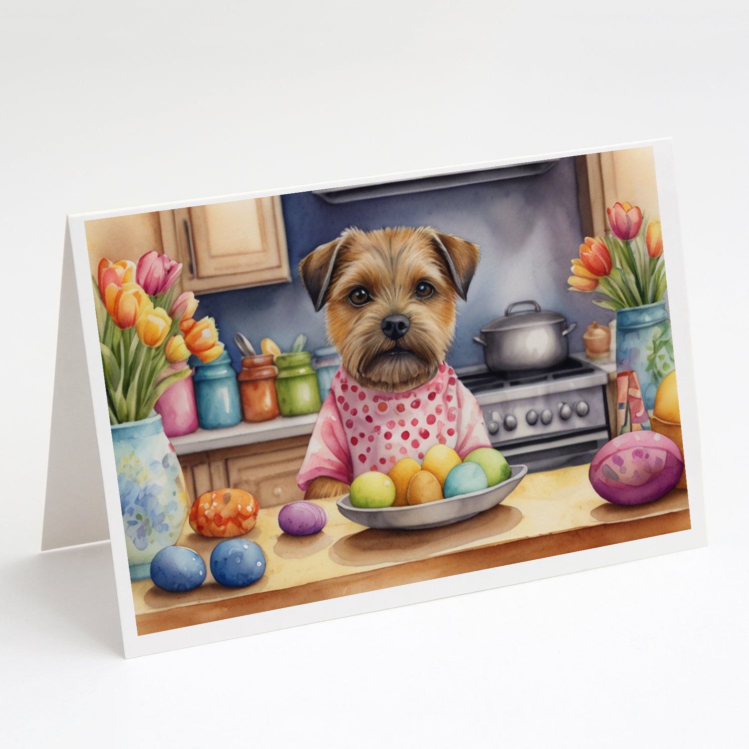 Buy this Decorating Easter Border Terrier Greeting Cards Pack of 8