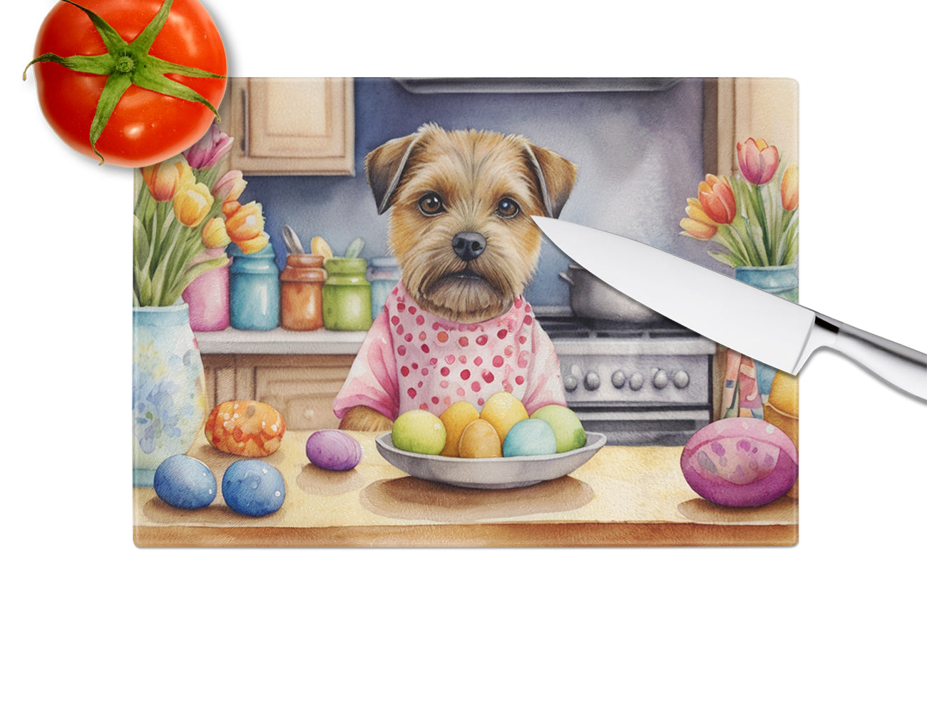 Decorating Easter Border Terrier Glass Cutting Board