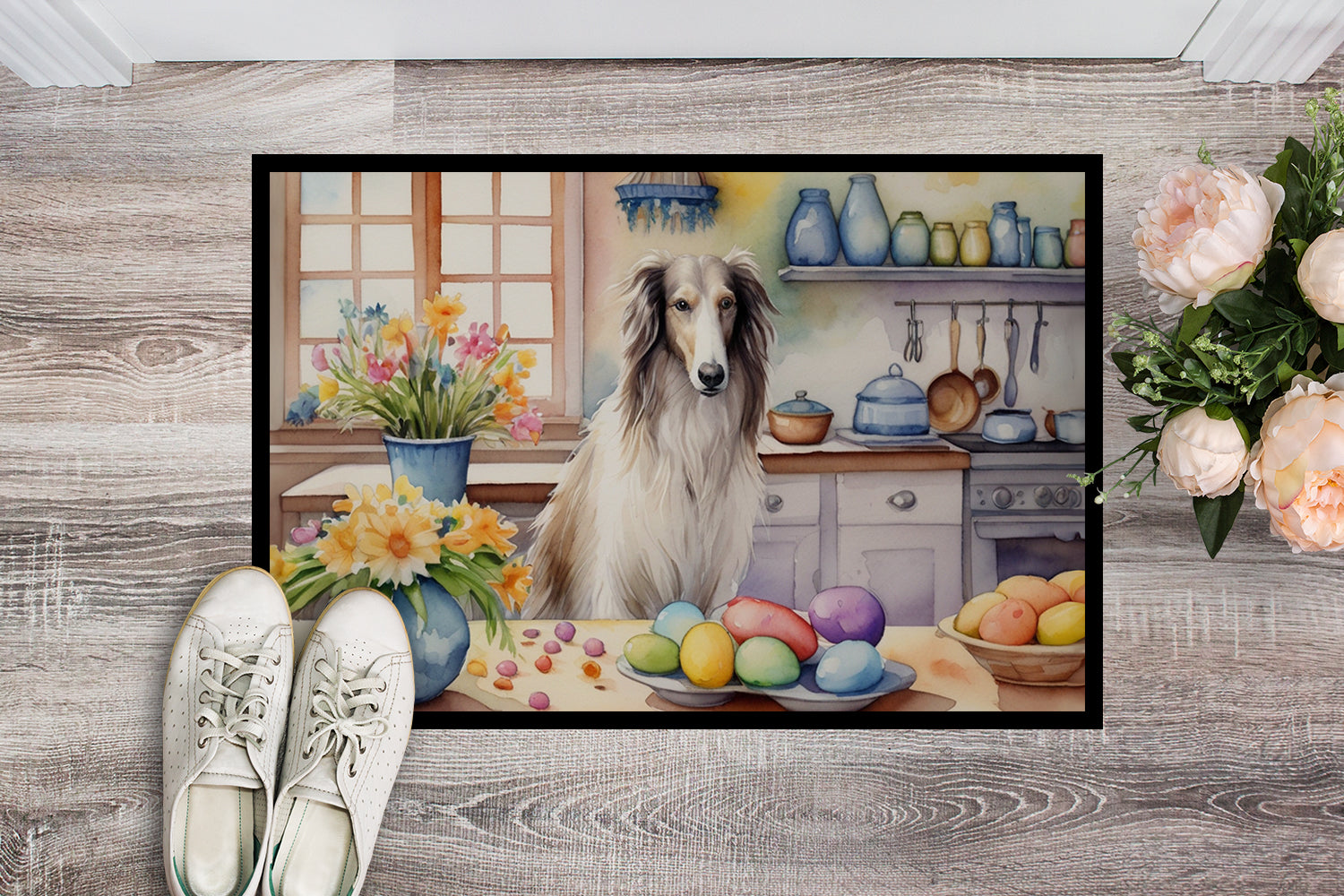 Decorating Easter Borzoi Doormat