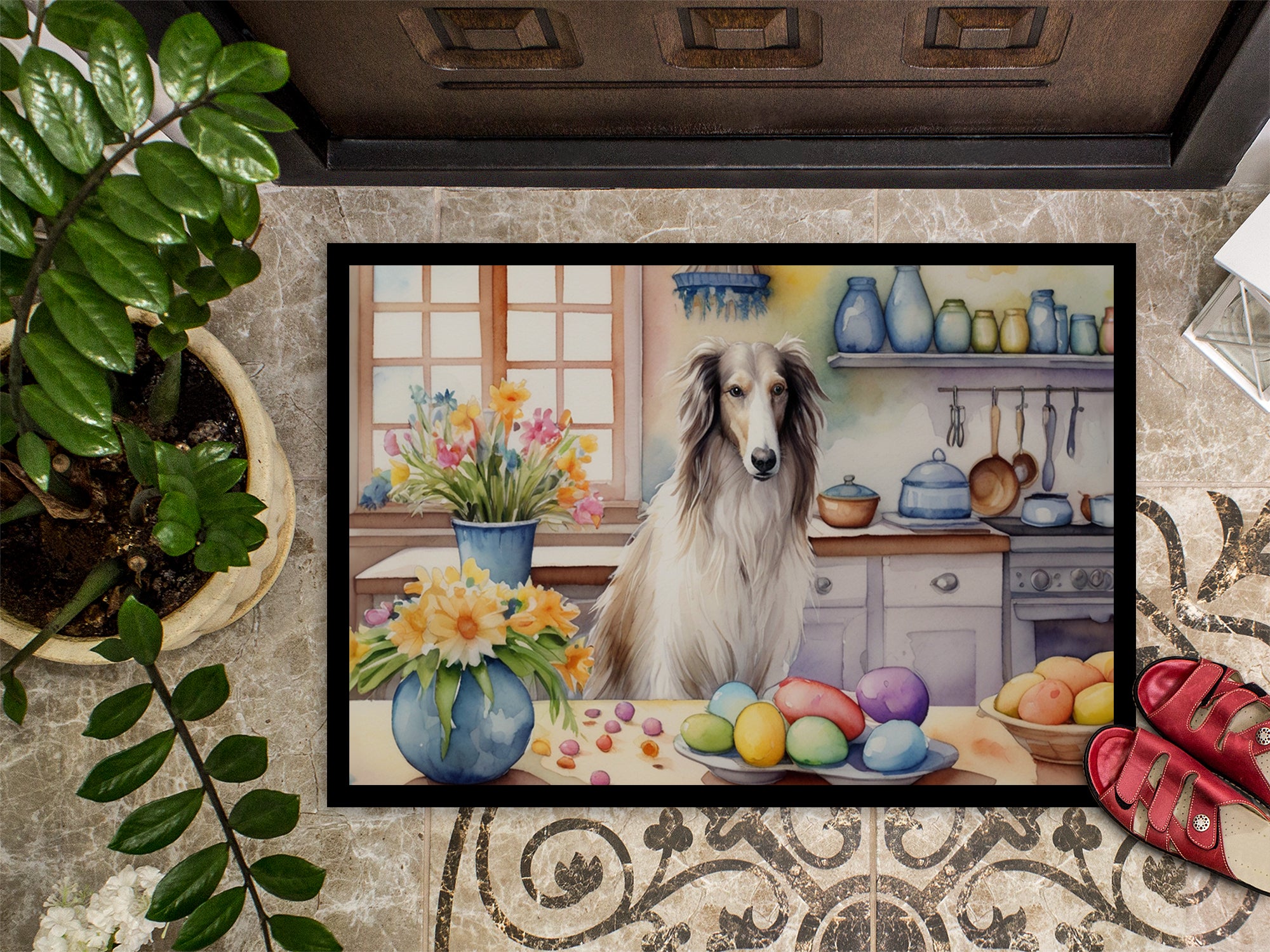 Decorating Easter Borzoi Doormat