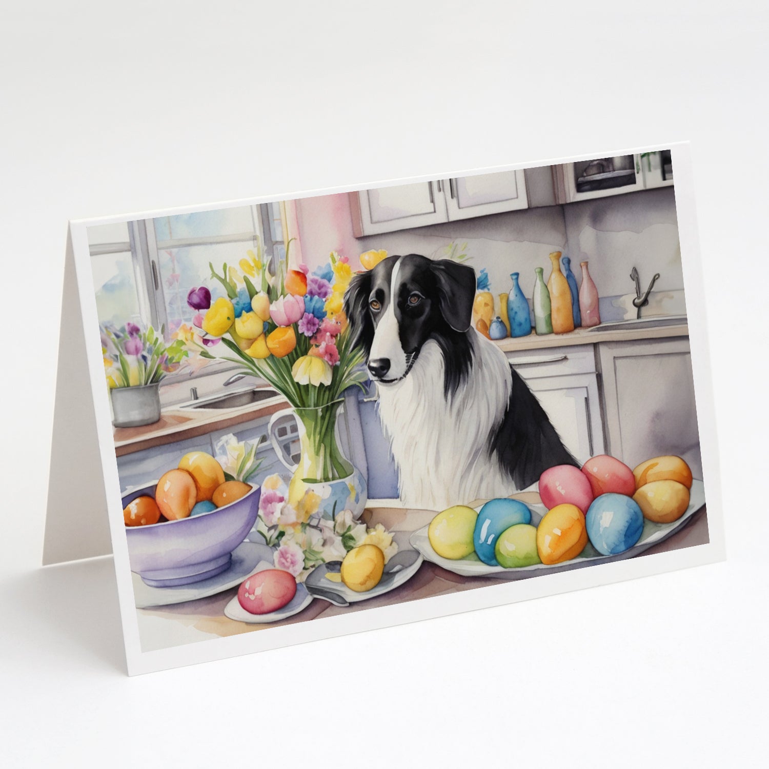 Buy this Decorating Easter Borzoi Greeting Cards Pack of 8