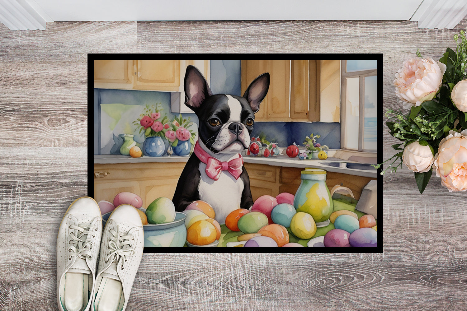 Decorating Easter Boston Terrier Doormat