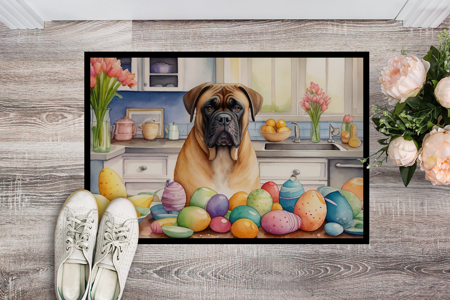 Decorating Easter Bullmastiff Doormat