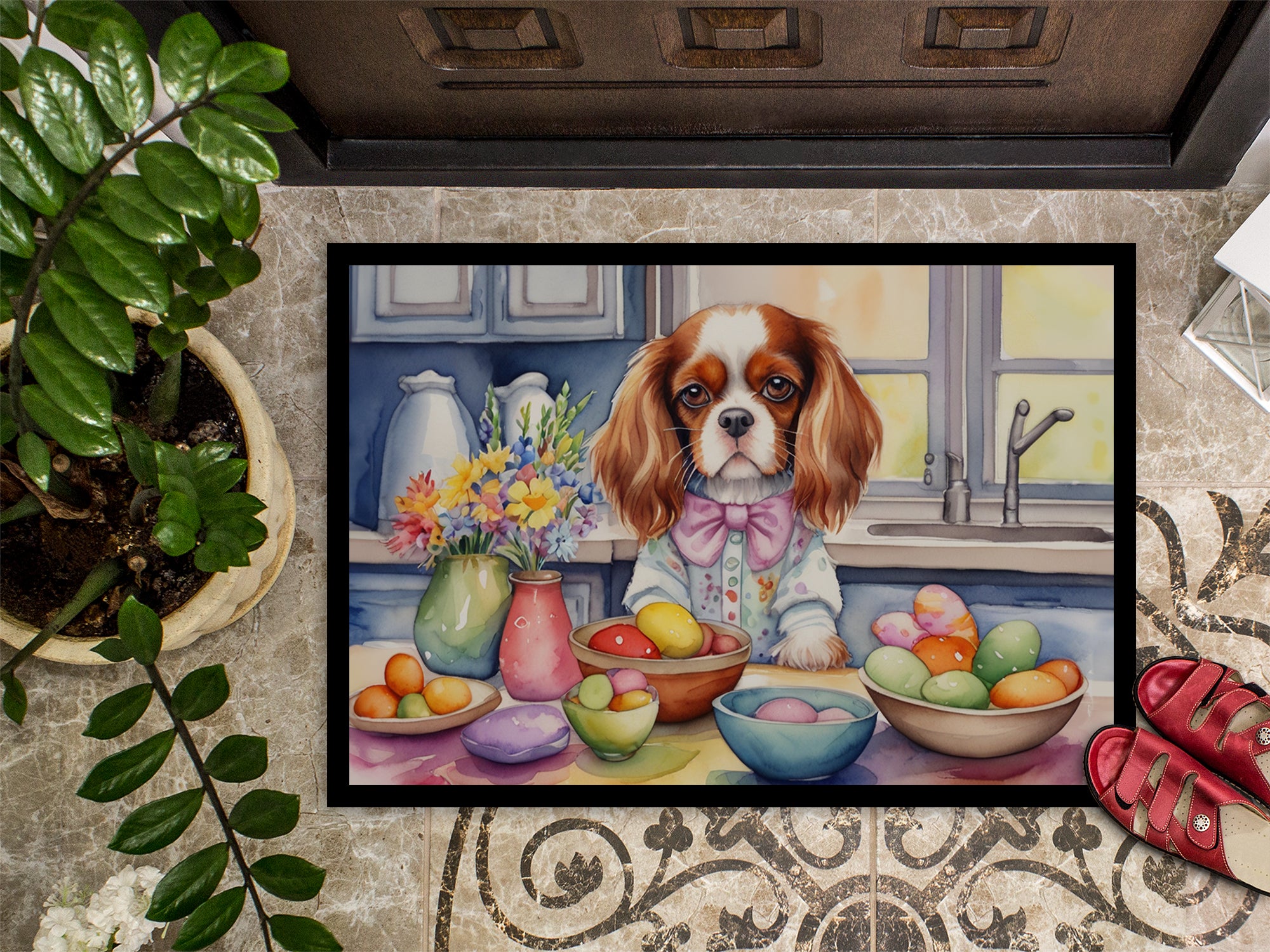 Decorating Easter Cavalier Spaniel Doormat