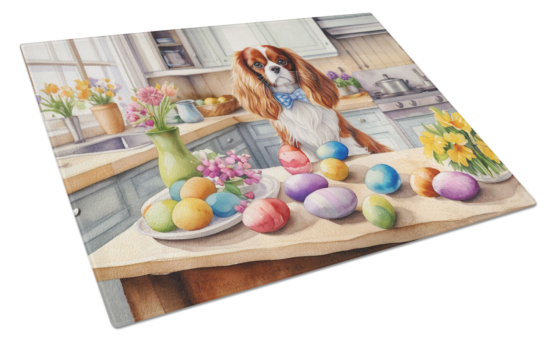 Buy this Decorating Easter Cavalier Spaniel Glass Cutting Board