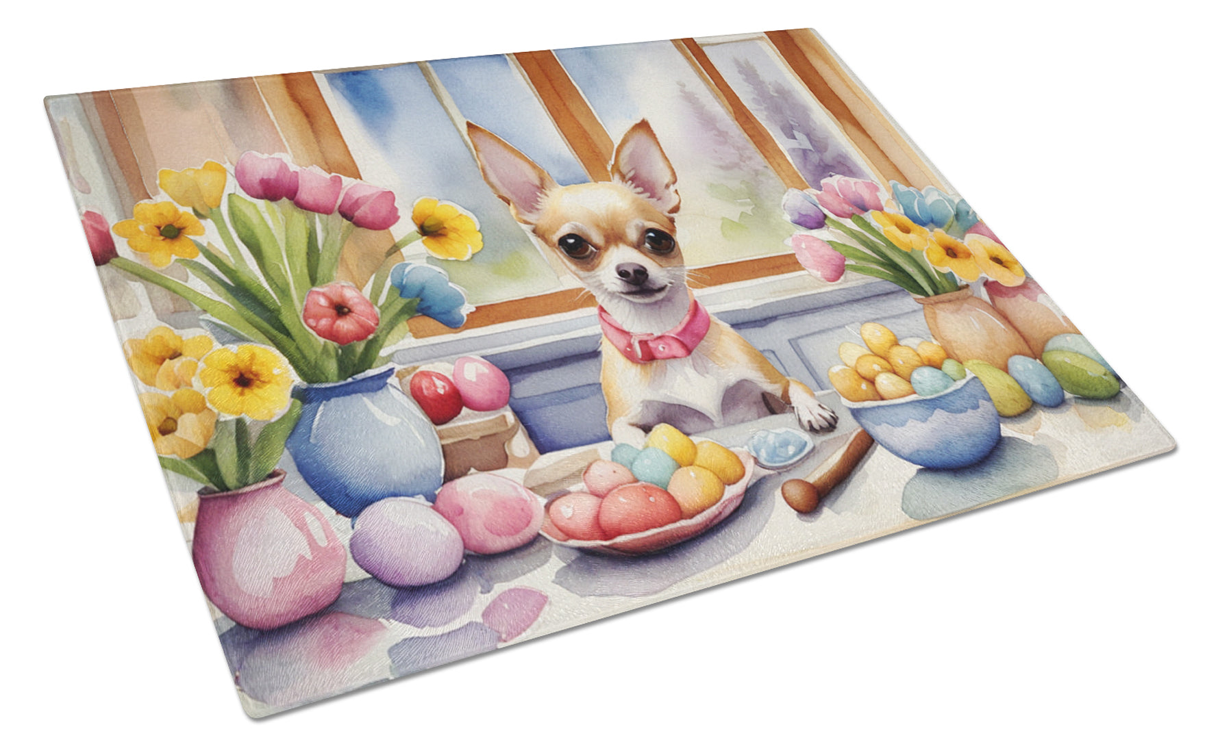 Buy this Decorating Easter Chihuahua Glass Cutting Board