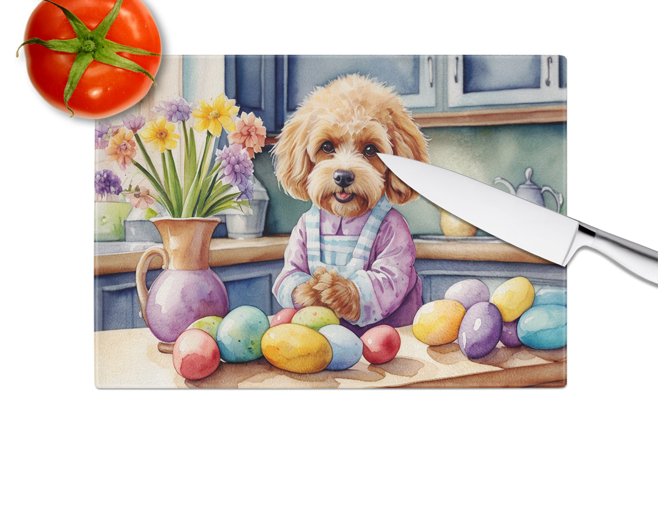 Decorating Easter Cockapoo Glass Cutting Board