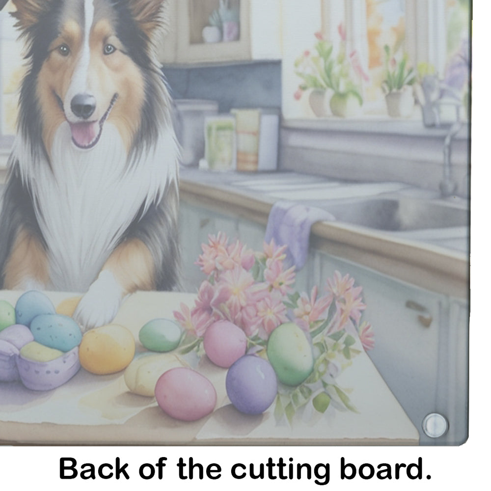 Decorating Easter Collie Glass Cutting Board