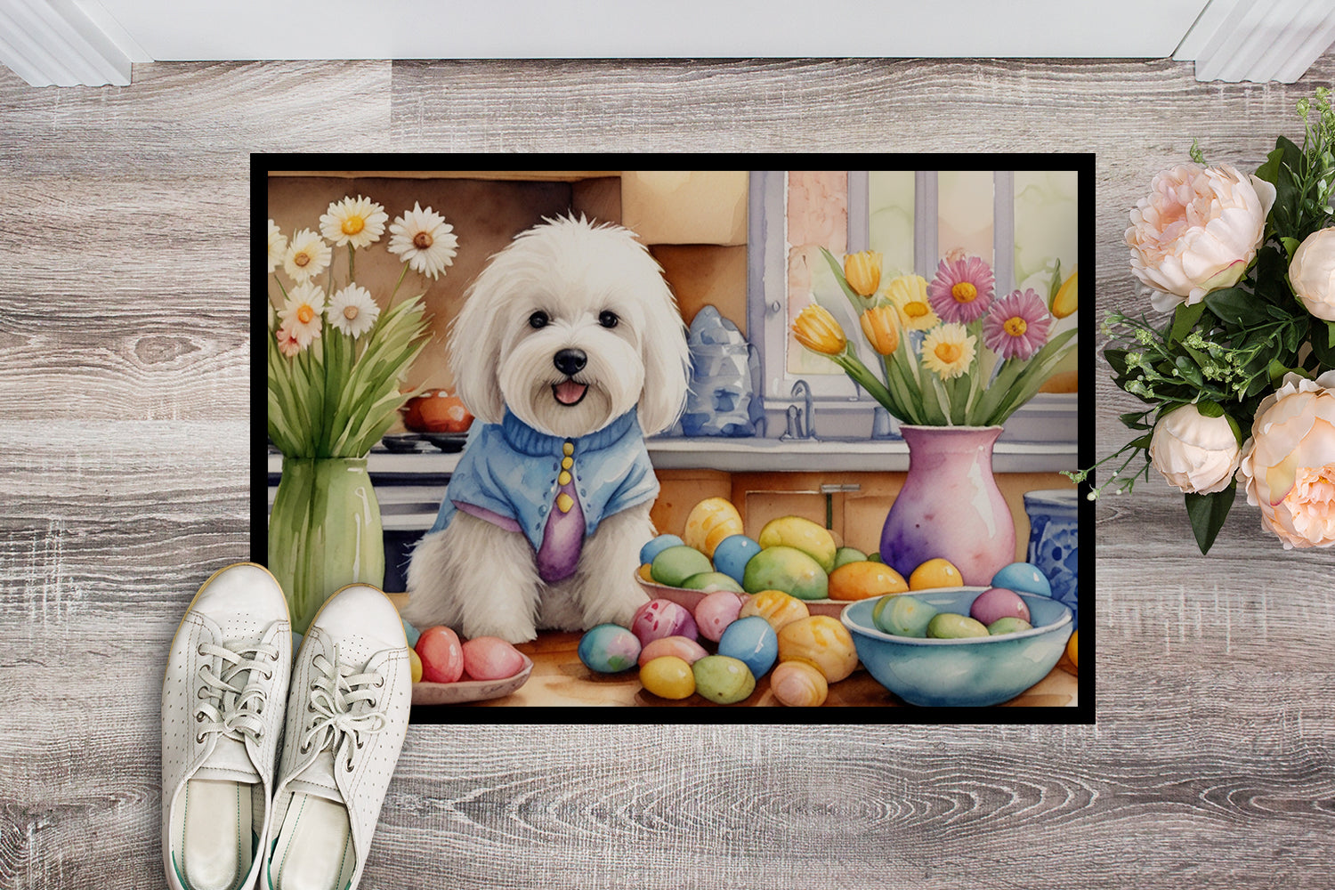 Decorating Easter Coton de Tulear Doormat