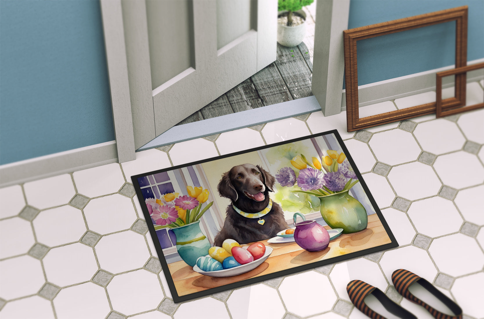 Decorating Easter Curly-Coated Retriever Doormat