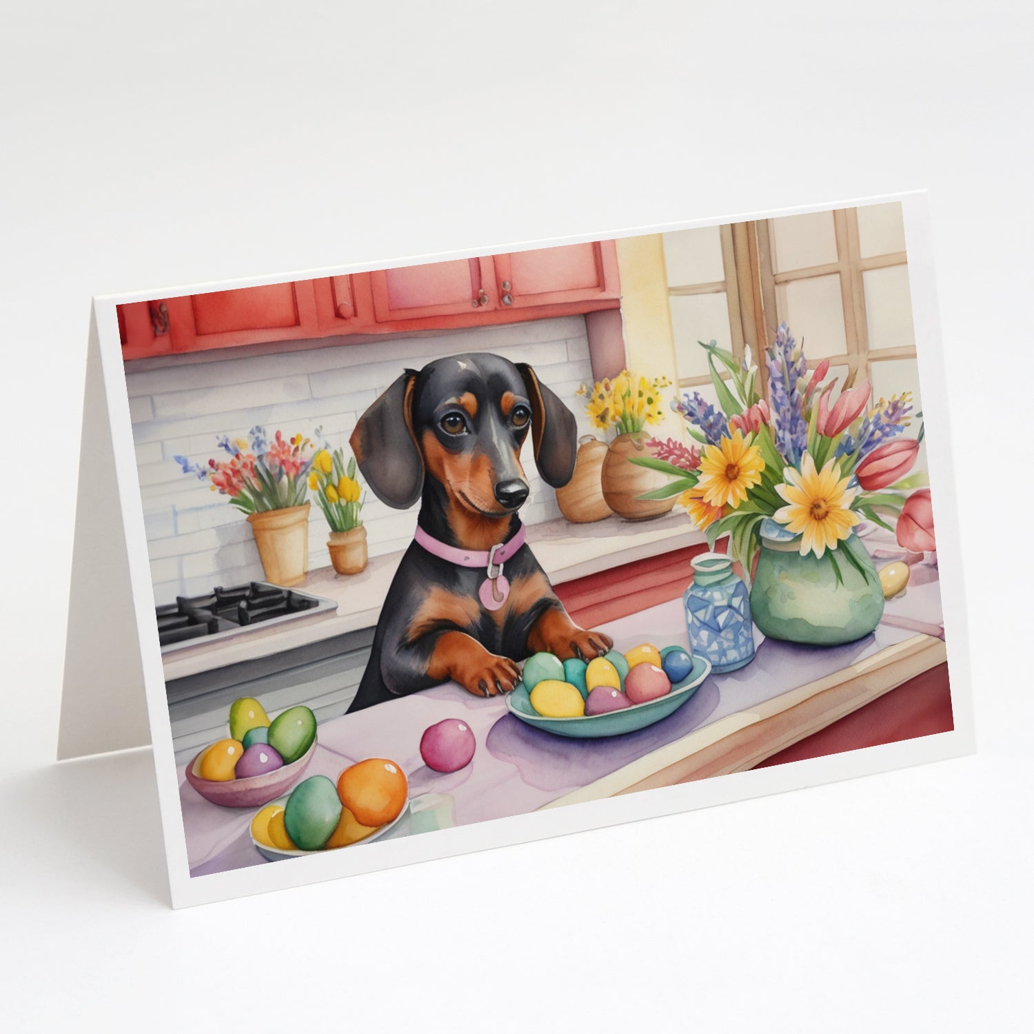 Buy this Decorating Easter Dachshund Greeting Cards Pack of 8