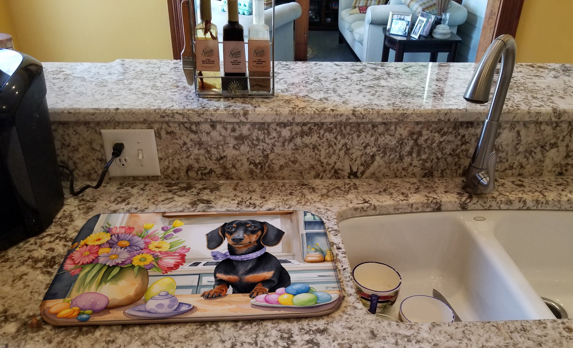 Decorating Easter Dachshund Dish Drying Mat