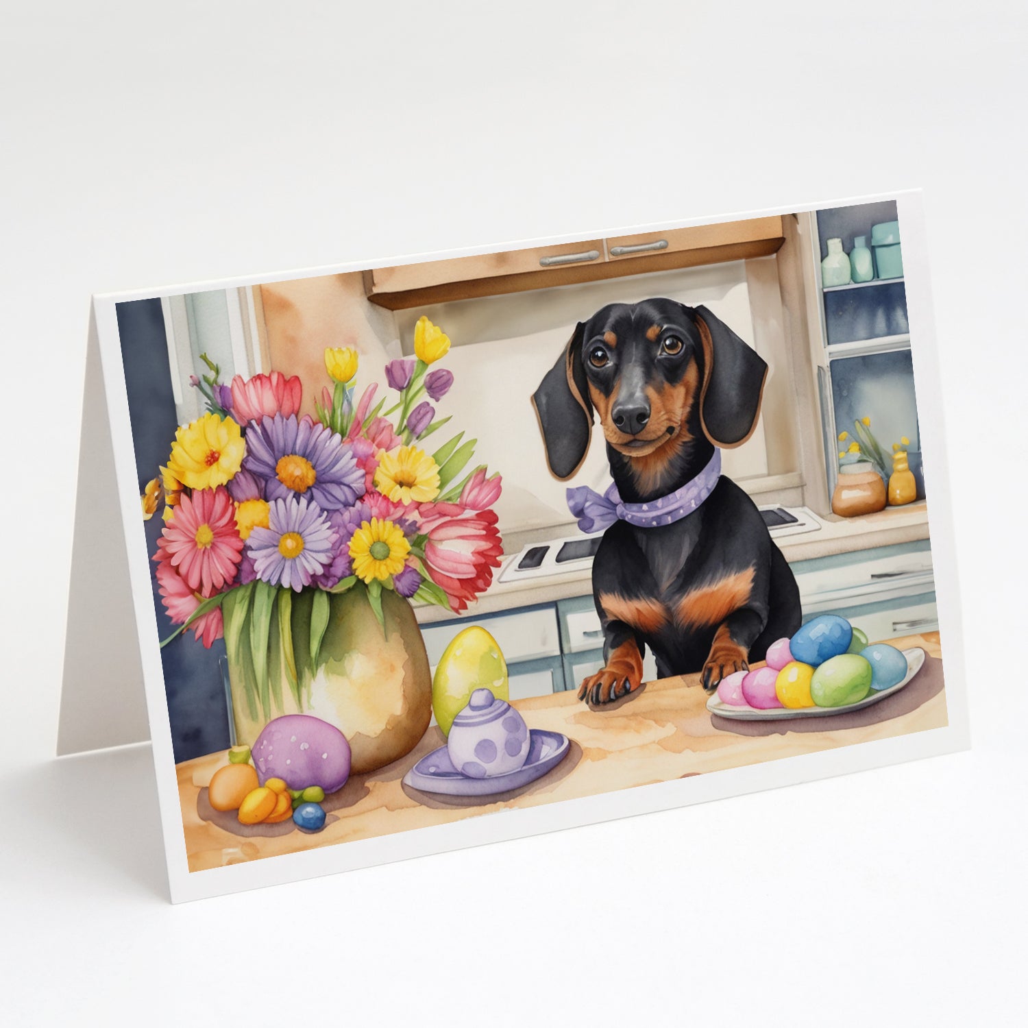 Buy this Decorating Easter Dachshund Greeting Cards Pack of 8