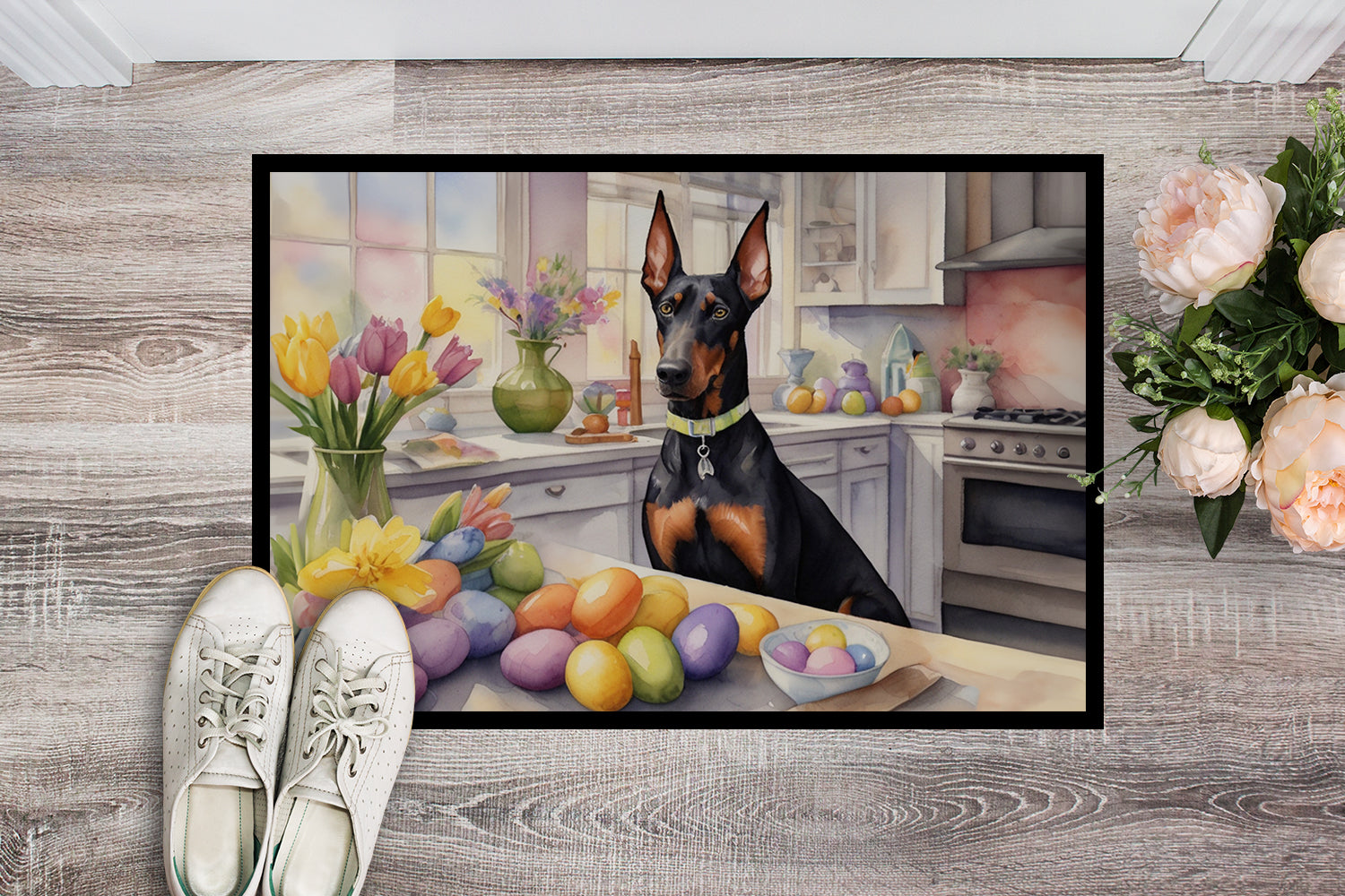 Buy this Decorating Easter Doberman Pinscher Doormat