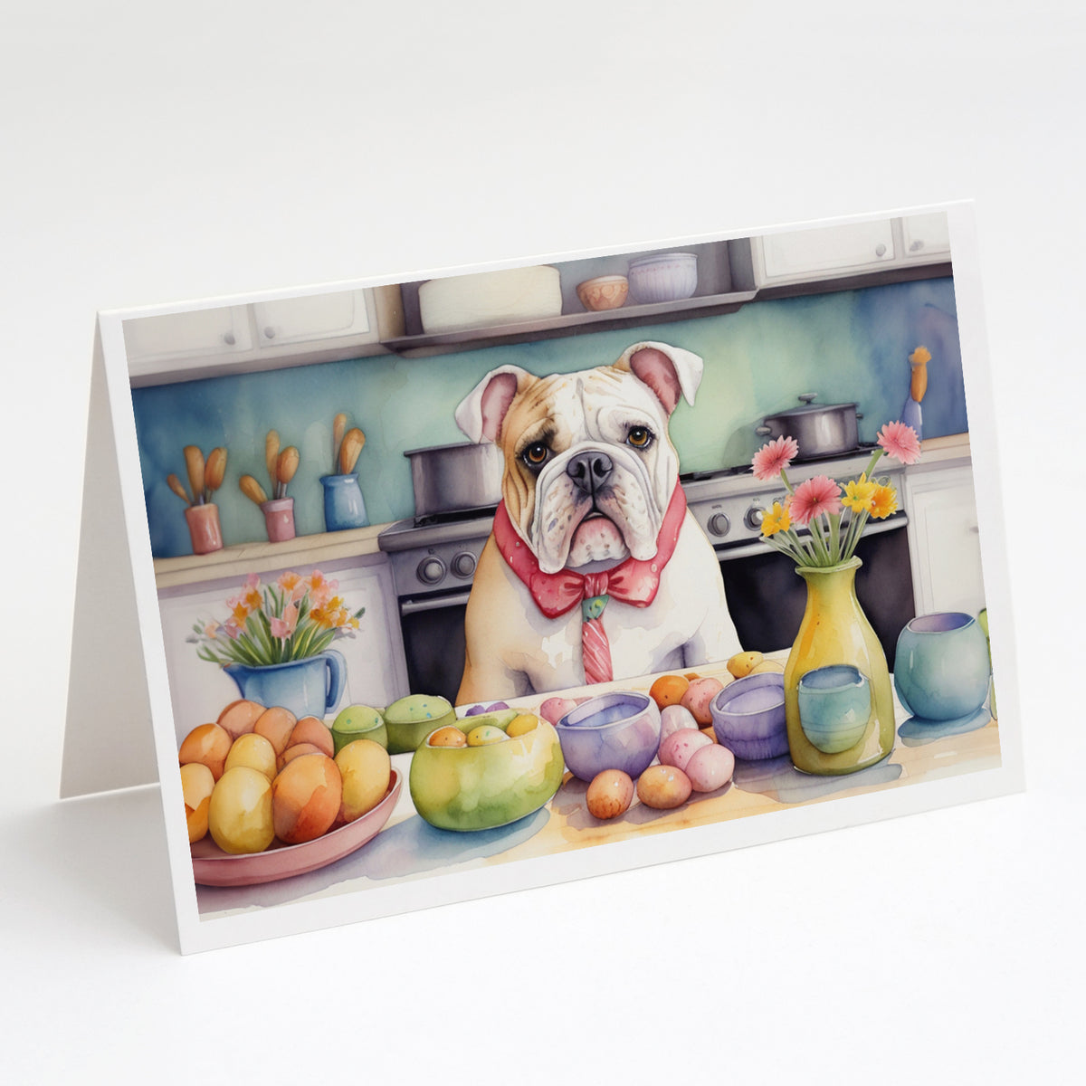 Buy this Decorating Easter English Bulldog Greeting Cards Pack of 8