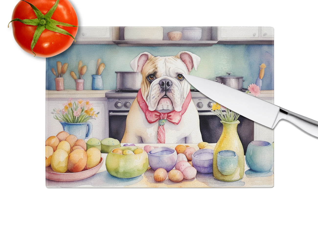 Decorating Easter English Bulldog Glass Cutting Board