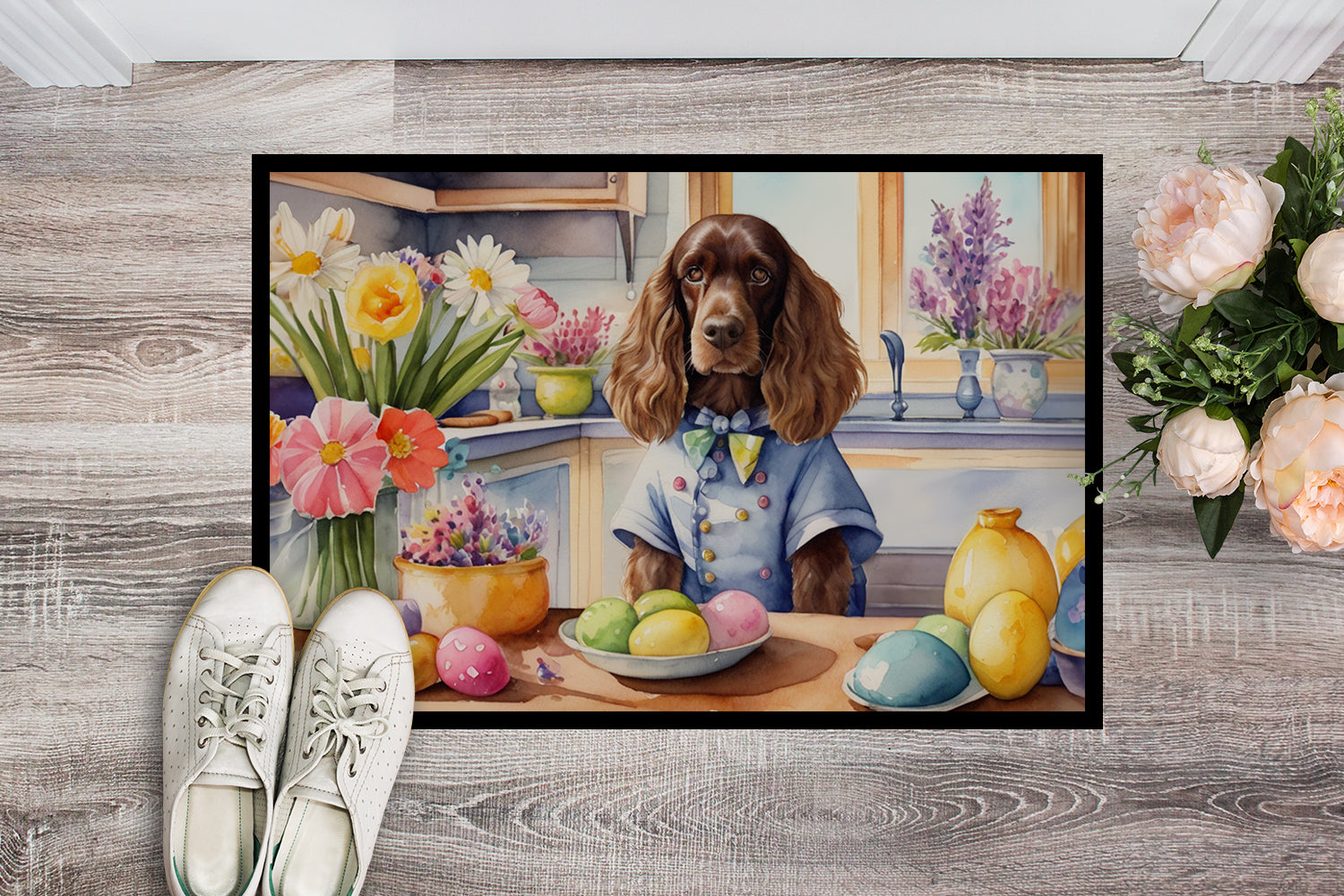 Decorating Easter English Cocker Spaniel Doormat