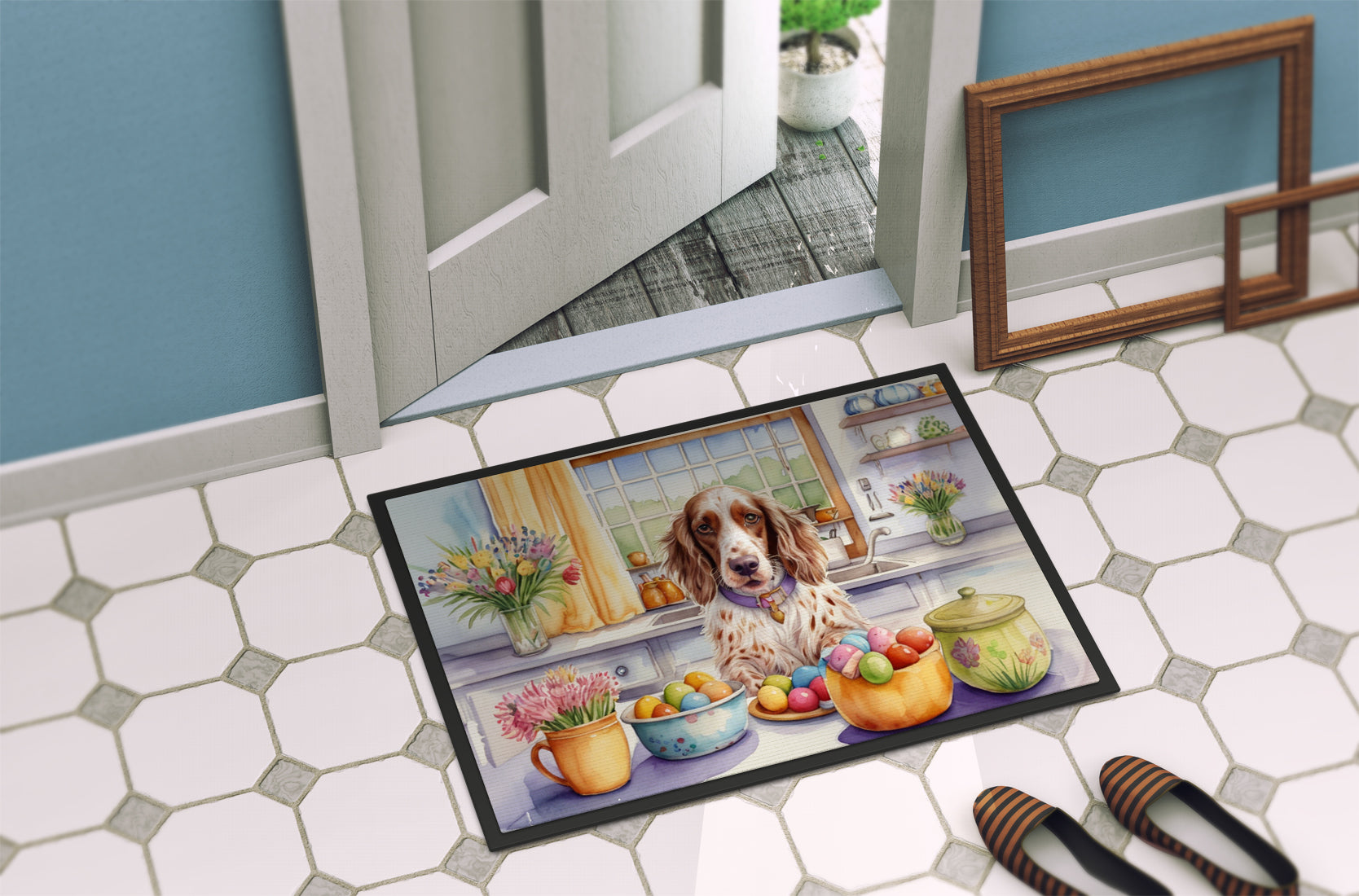 Decorating Easter English Setter Doormat