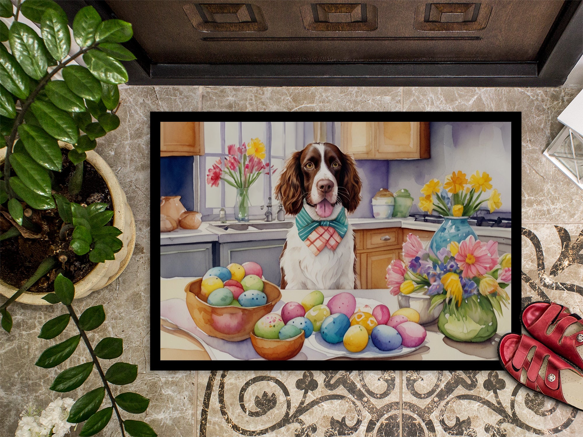 Decorating Easter English Springer Spaniel Doormat