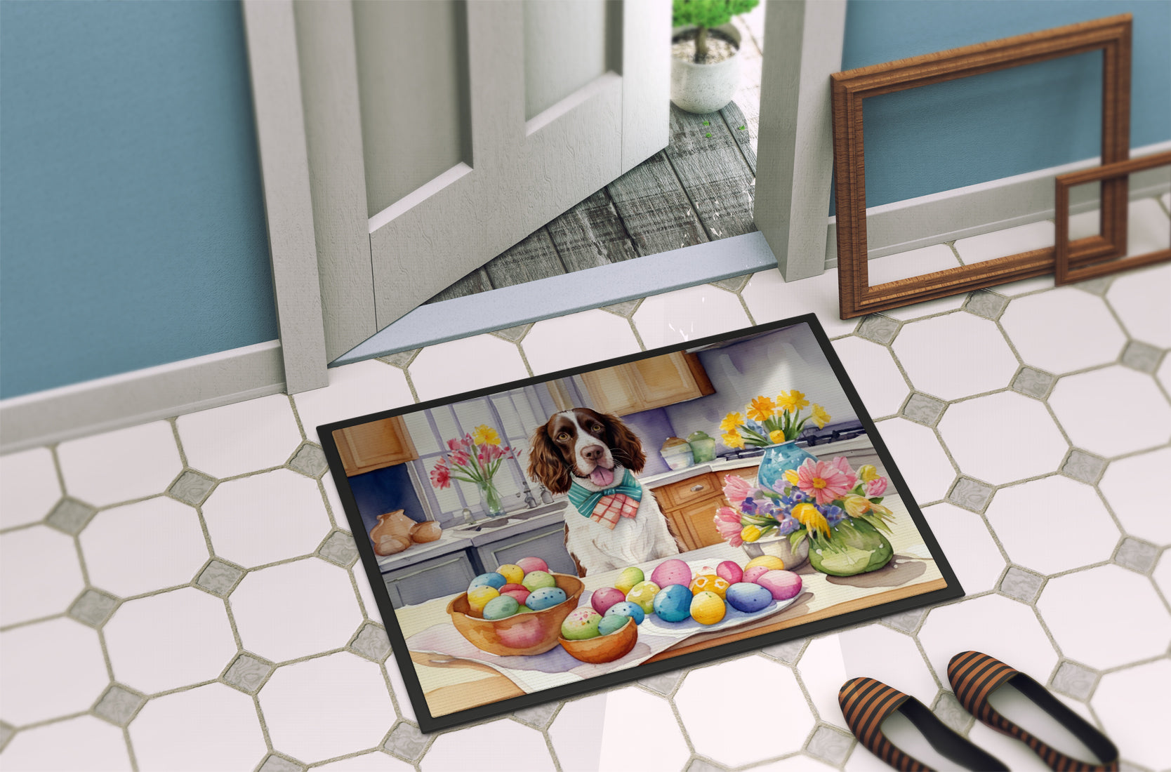 Decorating Easter English Springer Spaniel Doormat