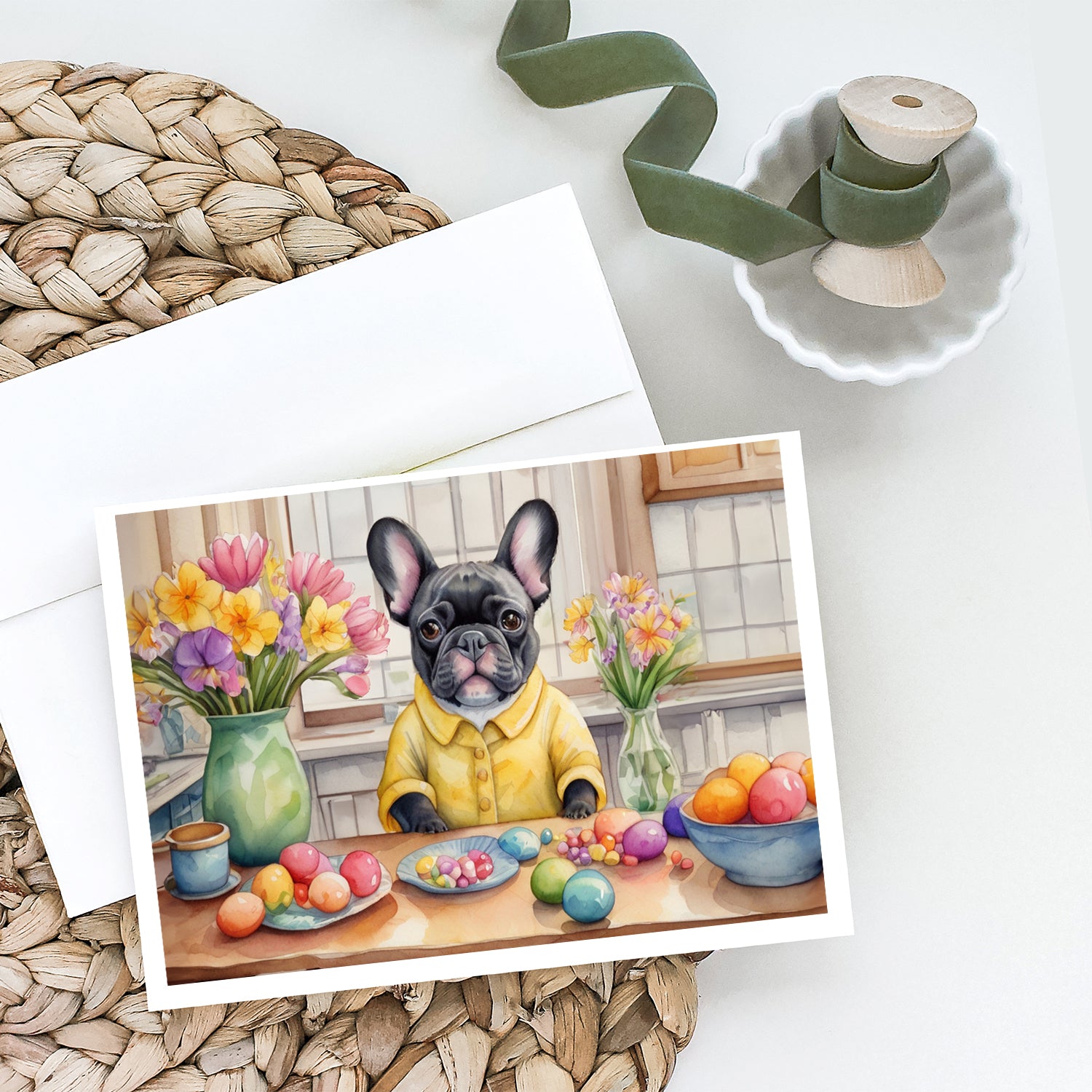 Buy this Decorating Easter French Bulldog Greeting Cards Pack of 8