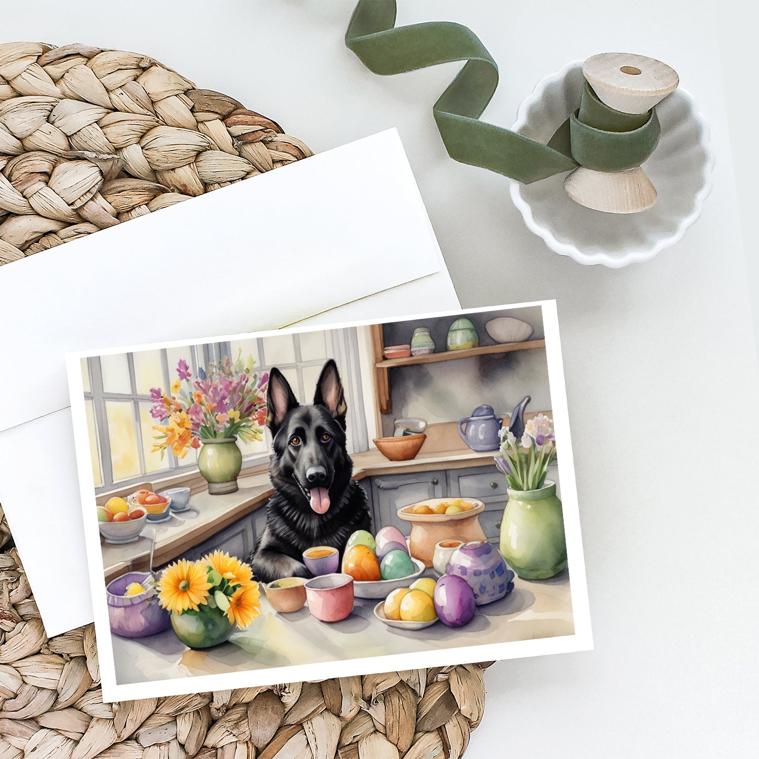 Buy this Decorating Easter German Shepherd Greeting Cards Pack of 8